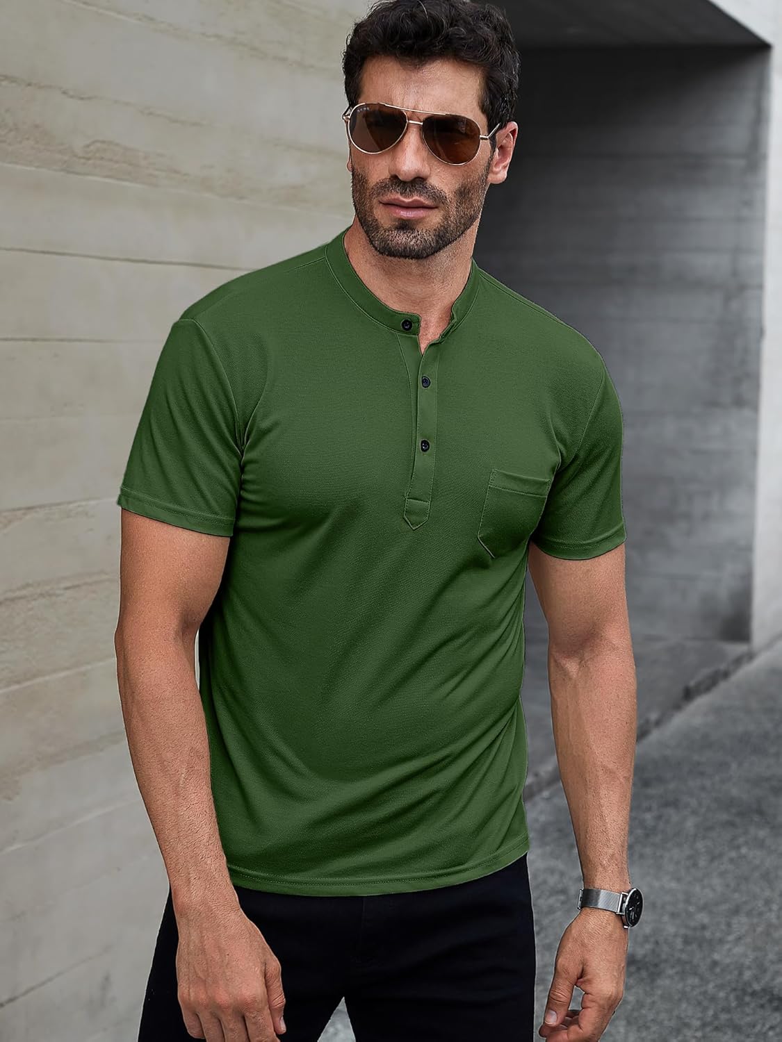 Comdecevis Mens Henley Shirts Short Sleeve Fashion Casual T-Shirts Soild Basic Button Tee Tops with Pocket - Image 3