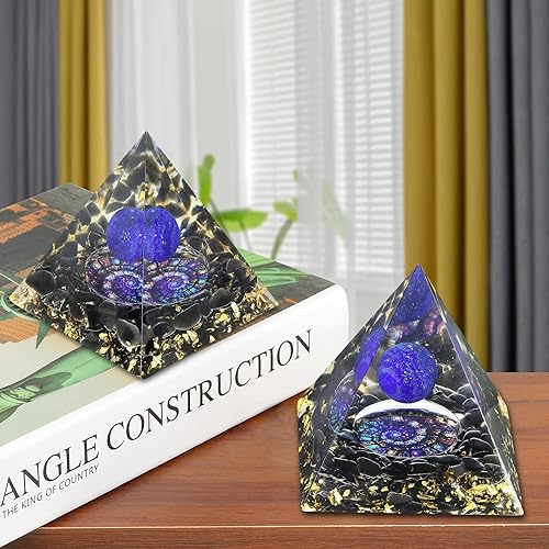 Miniatura 9 de Rockcloud Esfera de piedra cristalina de pirámide de orgón en generador de energía base de loto para meditación de equilibrio de chakras, cornalina