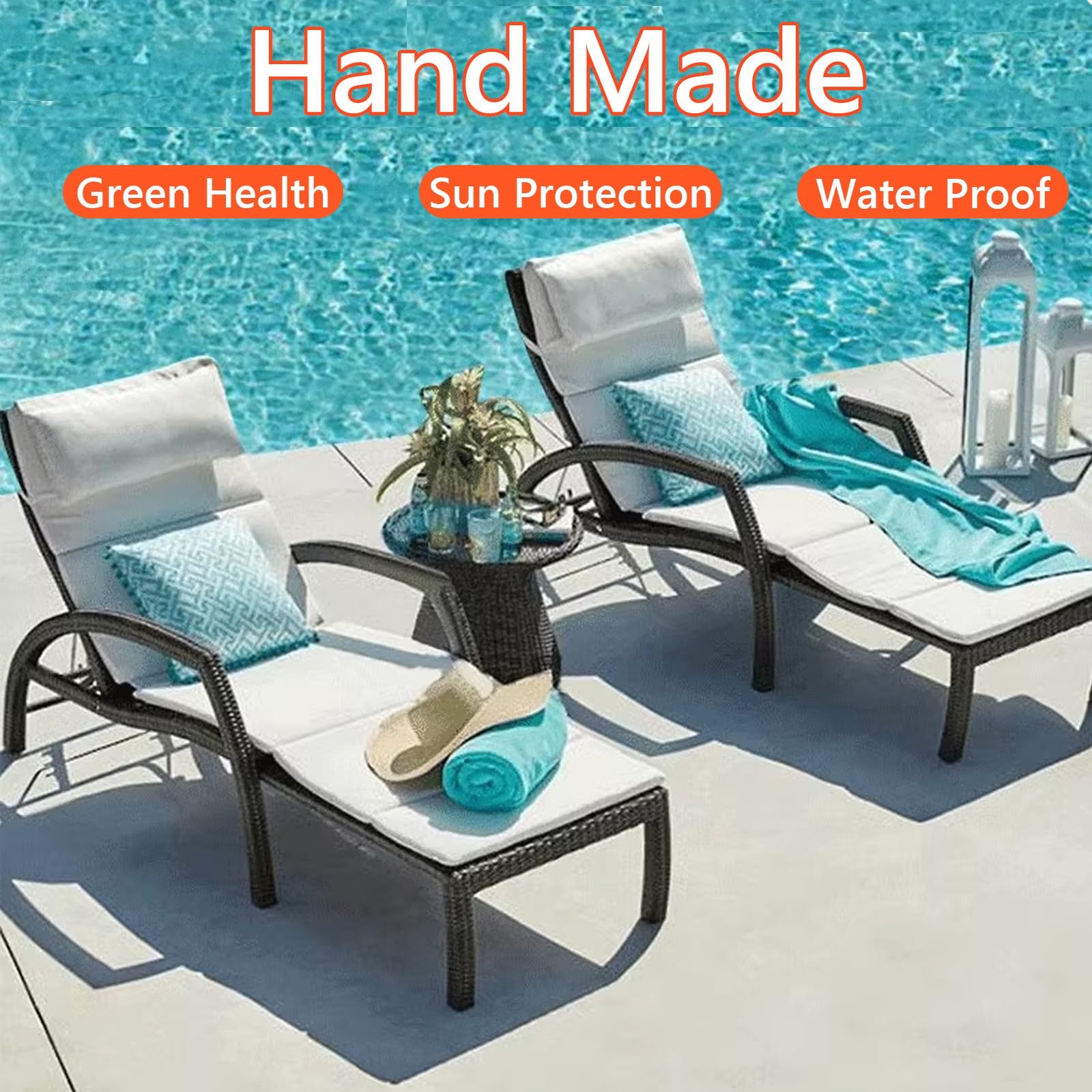 Sonnenliege Klappbar, Rattanweberei, Verstellbare Rückenlehne, Wasserdicht, Strandstuhl, für Garten, Strand, Schwimmbad, Terrasse (Color : A)