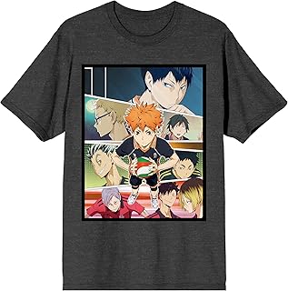 Haikyu Anime Shōyō Hinata, Karasuno Team, Fukurōdani Team, & Nekoma Team Men's Charcoal Heather Tee