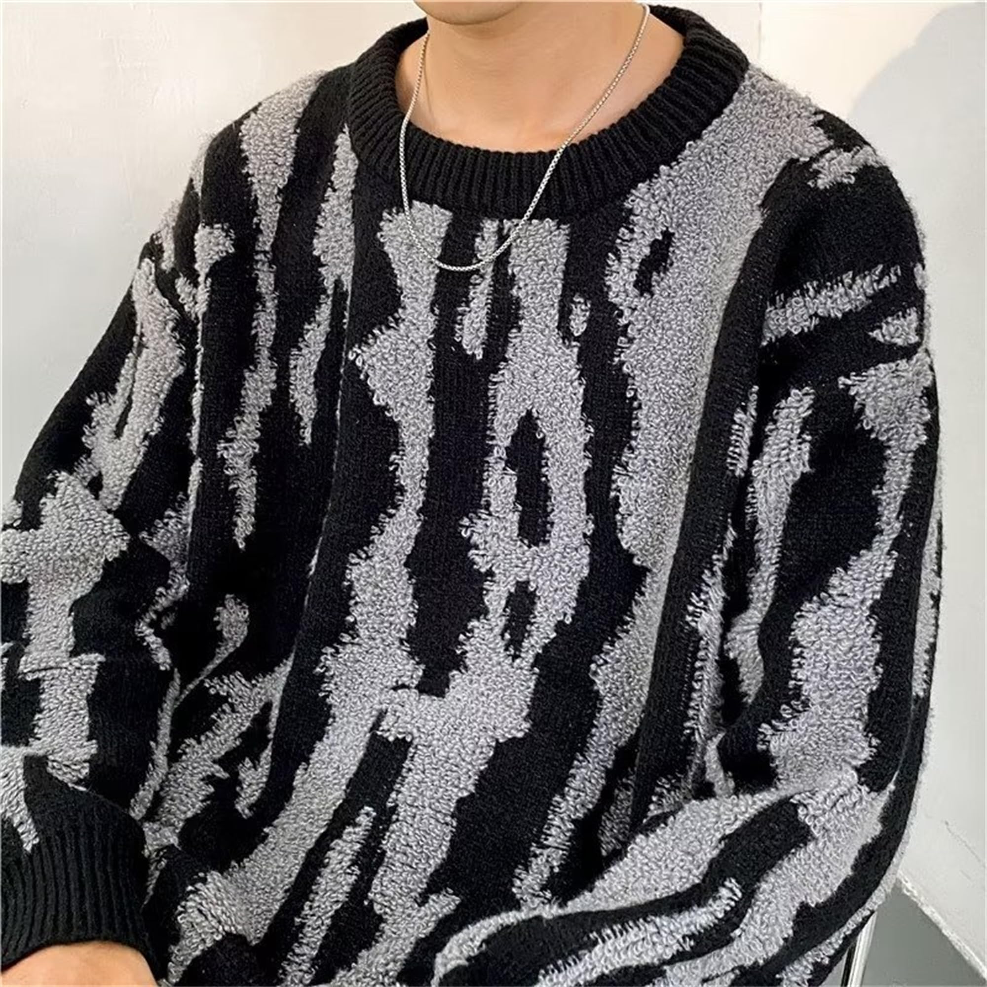 Amazon.co.jp: メンズ クルーネック オーバーサイズ セーター Y2K 美的