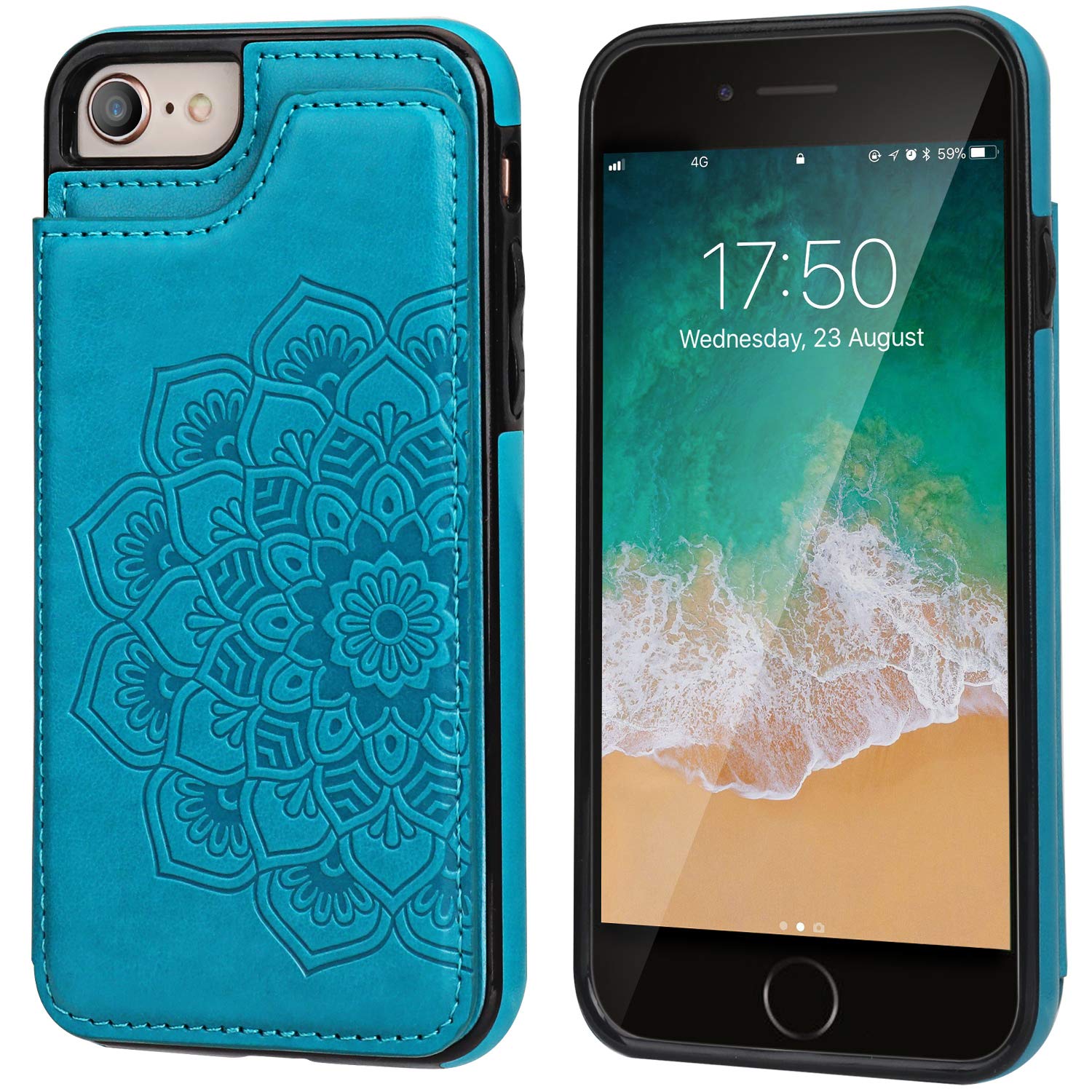 Vaburs - Funda Tipo Cartera para iPhone 7 y 8 (Piel sintética, Cierre magnético, Doble botón, a Prueba de Golpes), diseño de Mandala