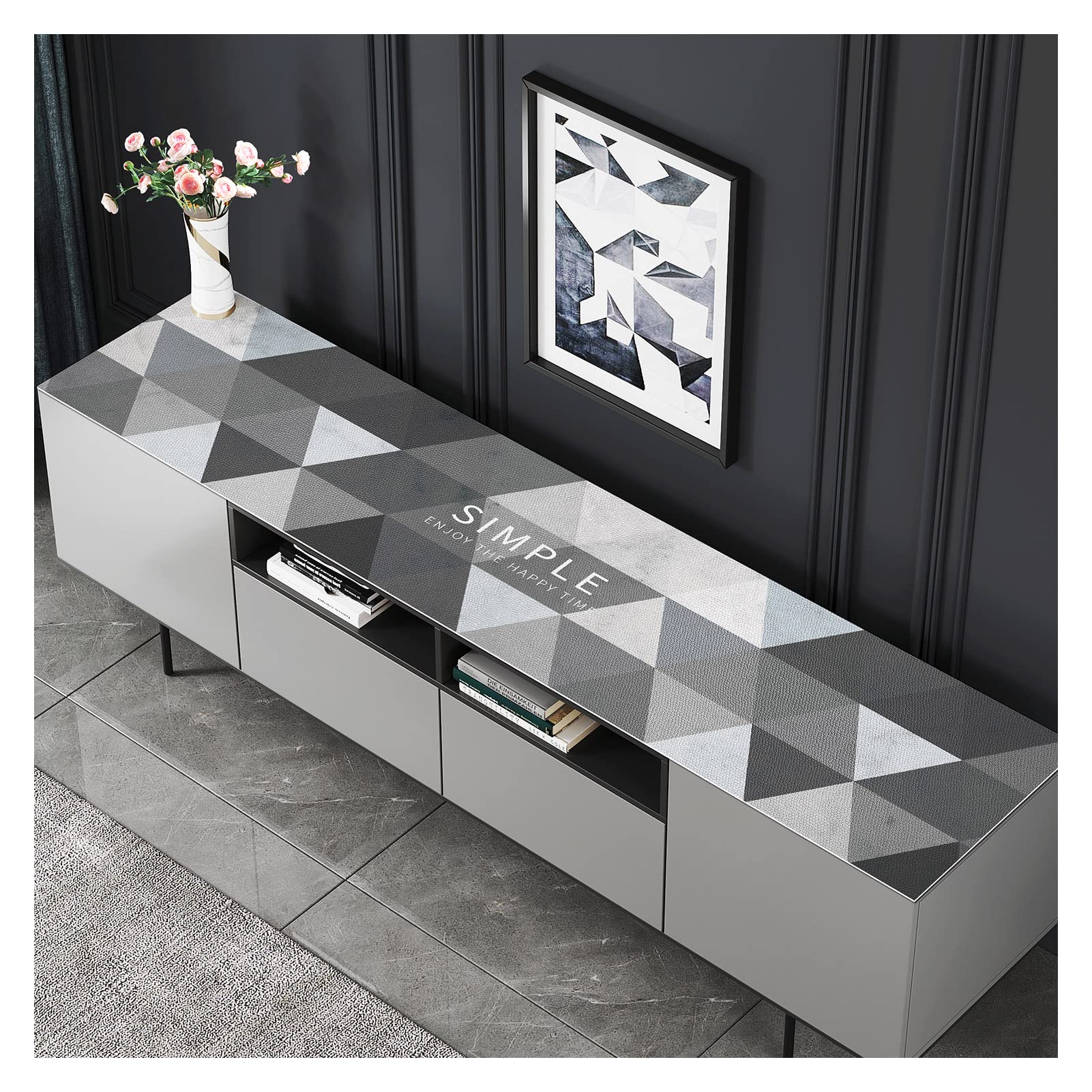 XIXI DECORE Mocha TV Stand Runner?Table Cover?Home Decorative Tablecloth? TV Cabinet Cloth (44 L x 15.25 W, Mocha Gray Triangle)