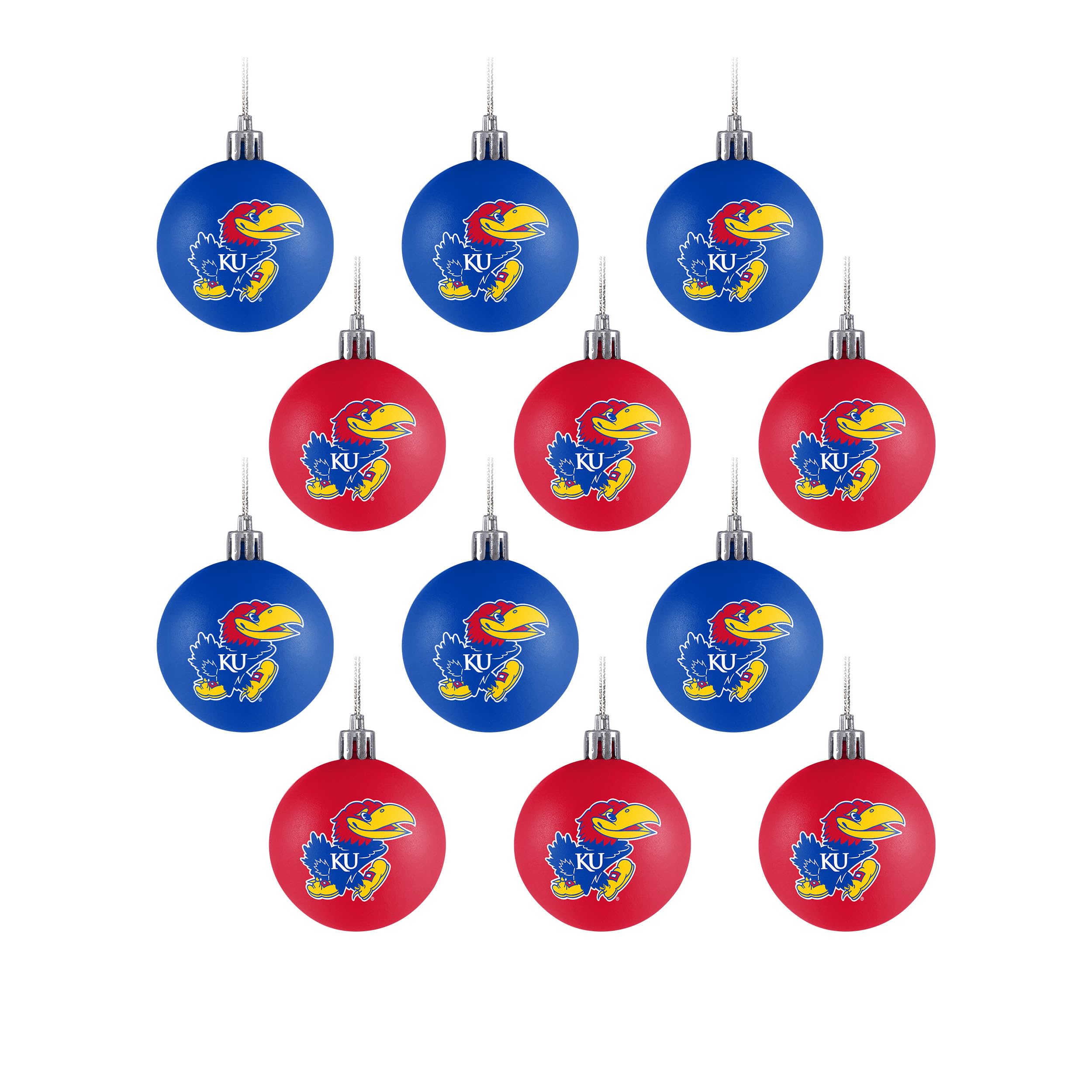 FOCO NCAA Kansas Jayhawks 12 Pack Ball Hanging Tree Holiday Ornament Set12 Pack Ball Hanging Tree Holiday Ornament Set, Team Color, One Size