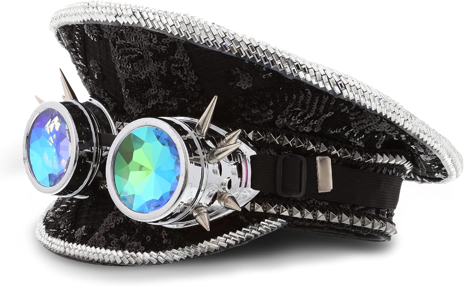 Black Sequin Steampunk Hat with Goggles - Halloween Party Hat