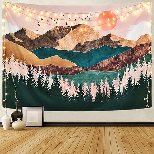Krelymics Mountain Tapestry Forest Tree Tapestries Sunset Nature Landscape Tapestry