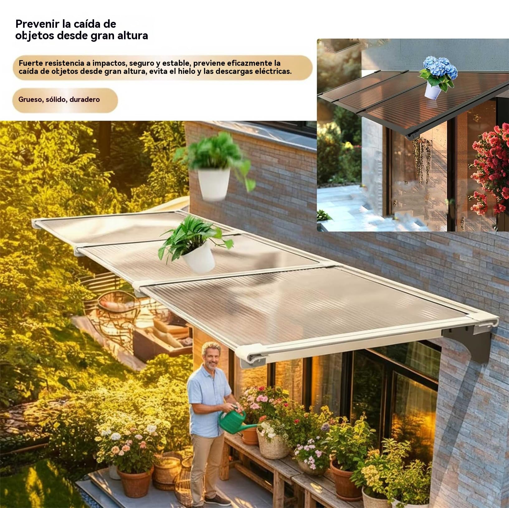 Marquesina Puerta Exterior Pequeña, Gguuwg Tejadillo de Protección contra Sol y Lluvia con Soporte de Aluminio, antitifón 12, Uso prolongado en Exteriores Protege contra el Sol Intenso