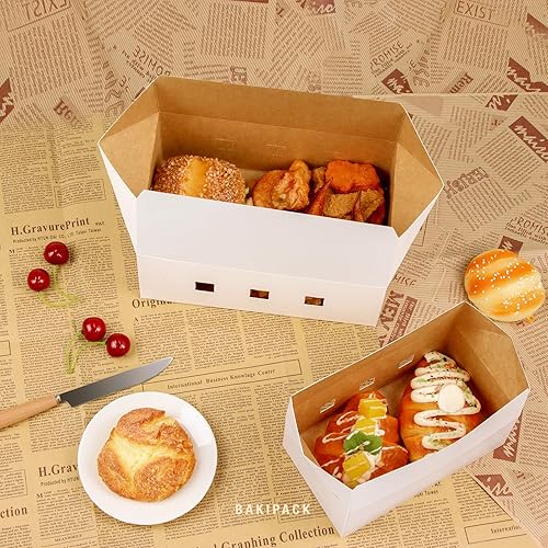 Miniatura 9 de 20 recipientes rectangulares de comida para llevar, 7 x 4 x 3 pulgadas, loncheras de cartón blanco, cajas de catering, cajas para llevar, tapa