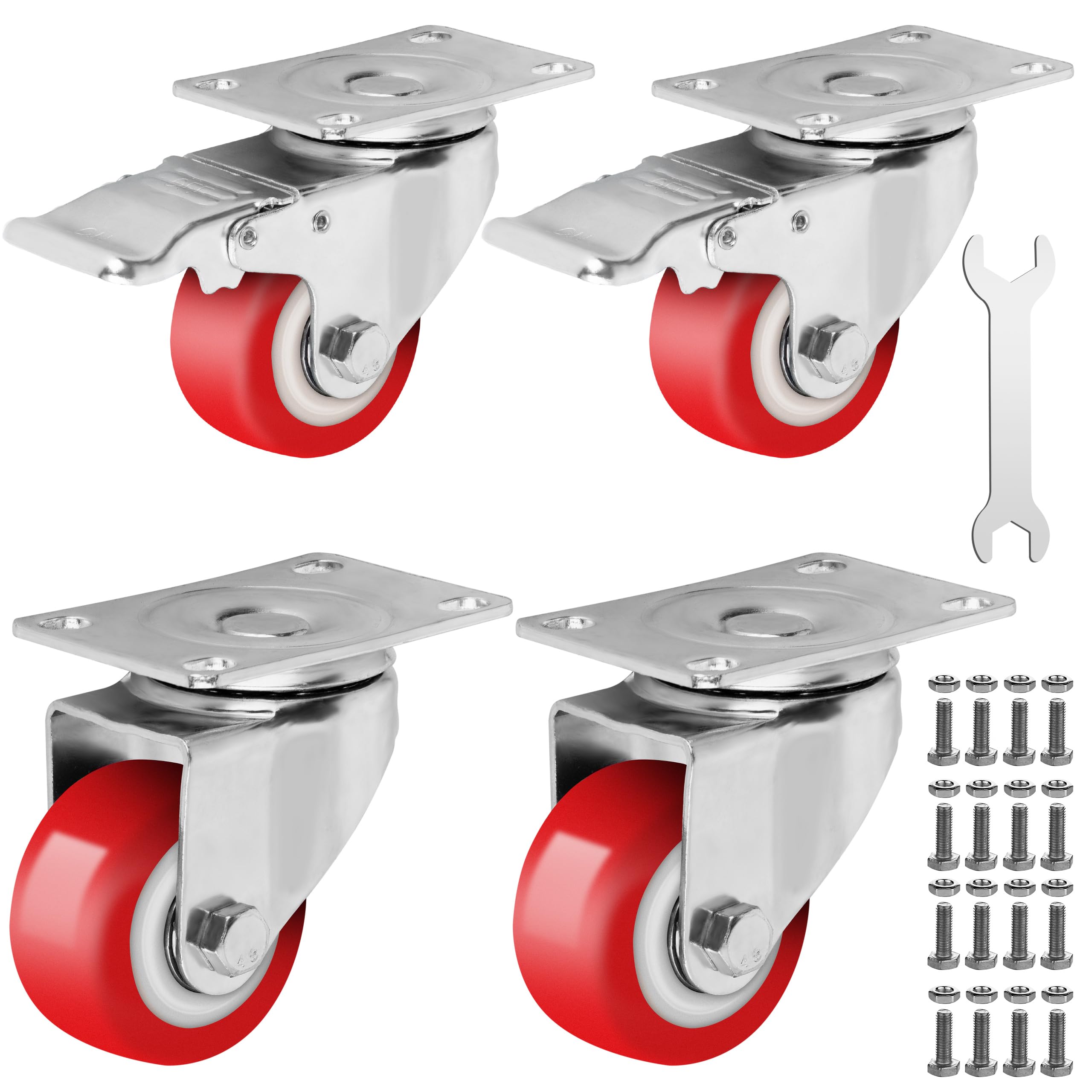 Castrek 2.5 Inch Heavy Duty Casters Set of 4, Lockable Plate Caster Wheels with Brakes Scratch Resistant & 360 Degree Rotatable, 1500 lbs Load