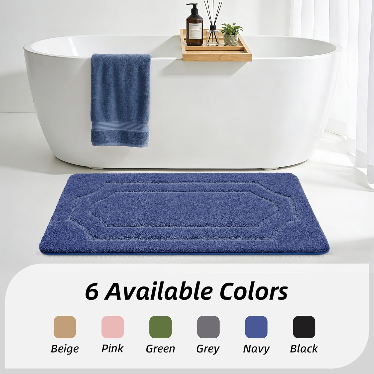 BEQHAUSE Bathroom Rugs Nonslip Bath Mat Soft & Absorbent Shaggy Bathroom Mats for Bathrooms Machine Washable Bath Rug for Shower Sink and Bathtub, Navy Blue, 24"x48"