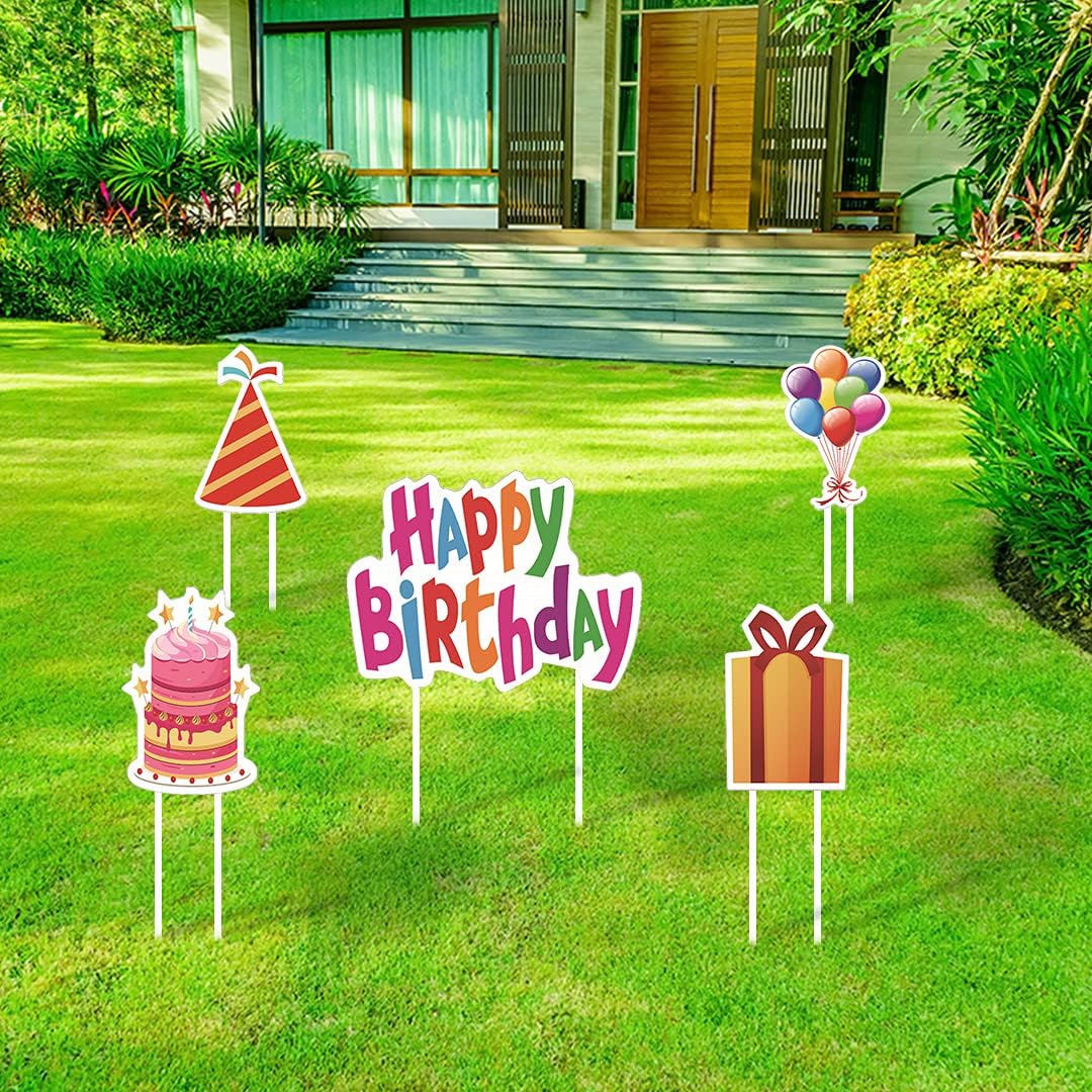 Happy Birthday Yard Signs with Stakes Set of 5 Decorations for Birthdays Lawn