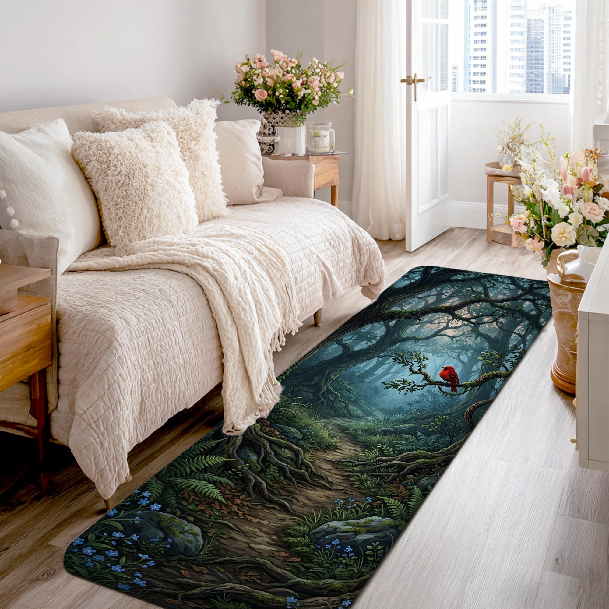 Tapis de cuisine antidérapant vert printemps pour une décoration nature et propre