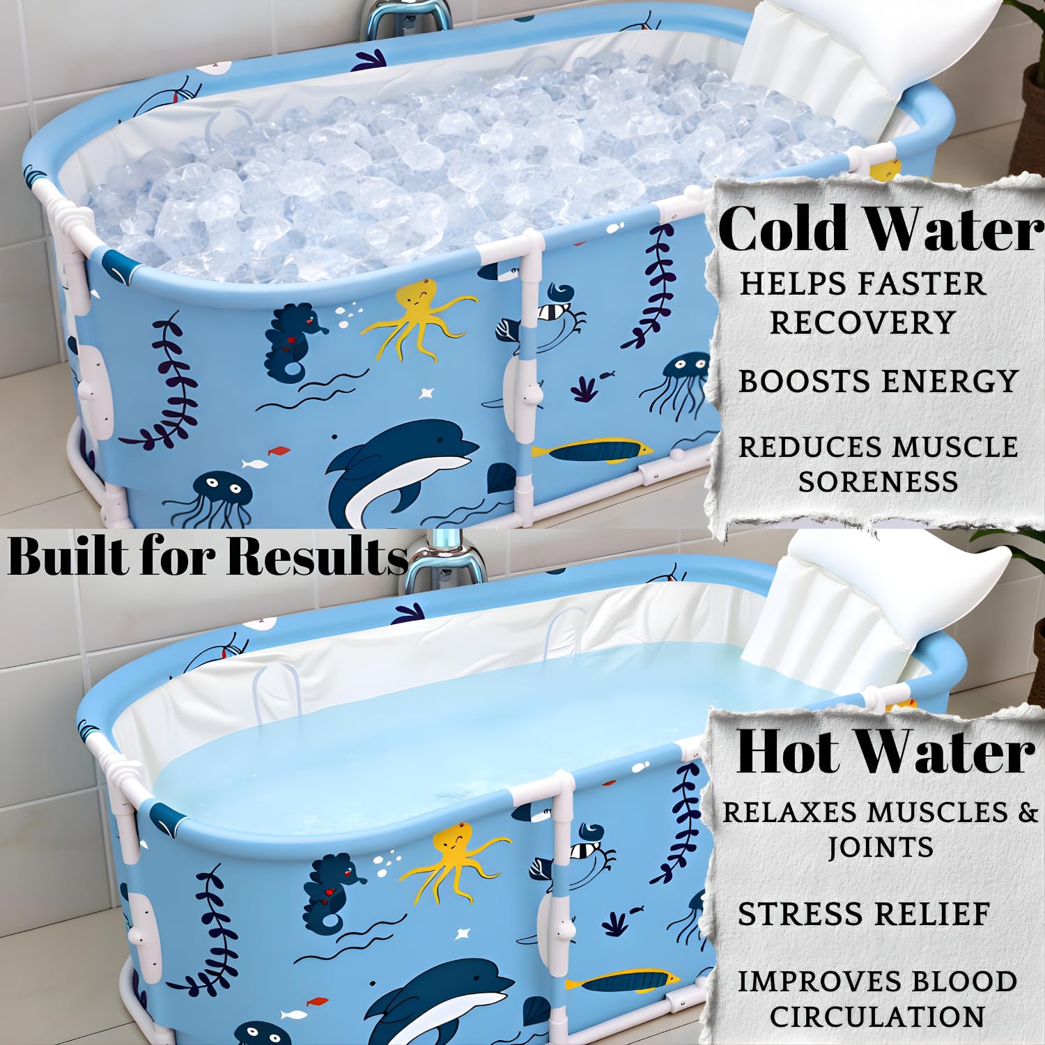 Valajogi Bath tub for adult for bathroom Tub for Home SPA, Maintains Hot & Cold Temperature, Thickened Layer for Hot and ice bath tub for adults, Family Size portable bathtub for adults (Fish) 4