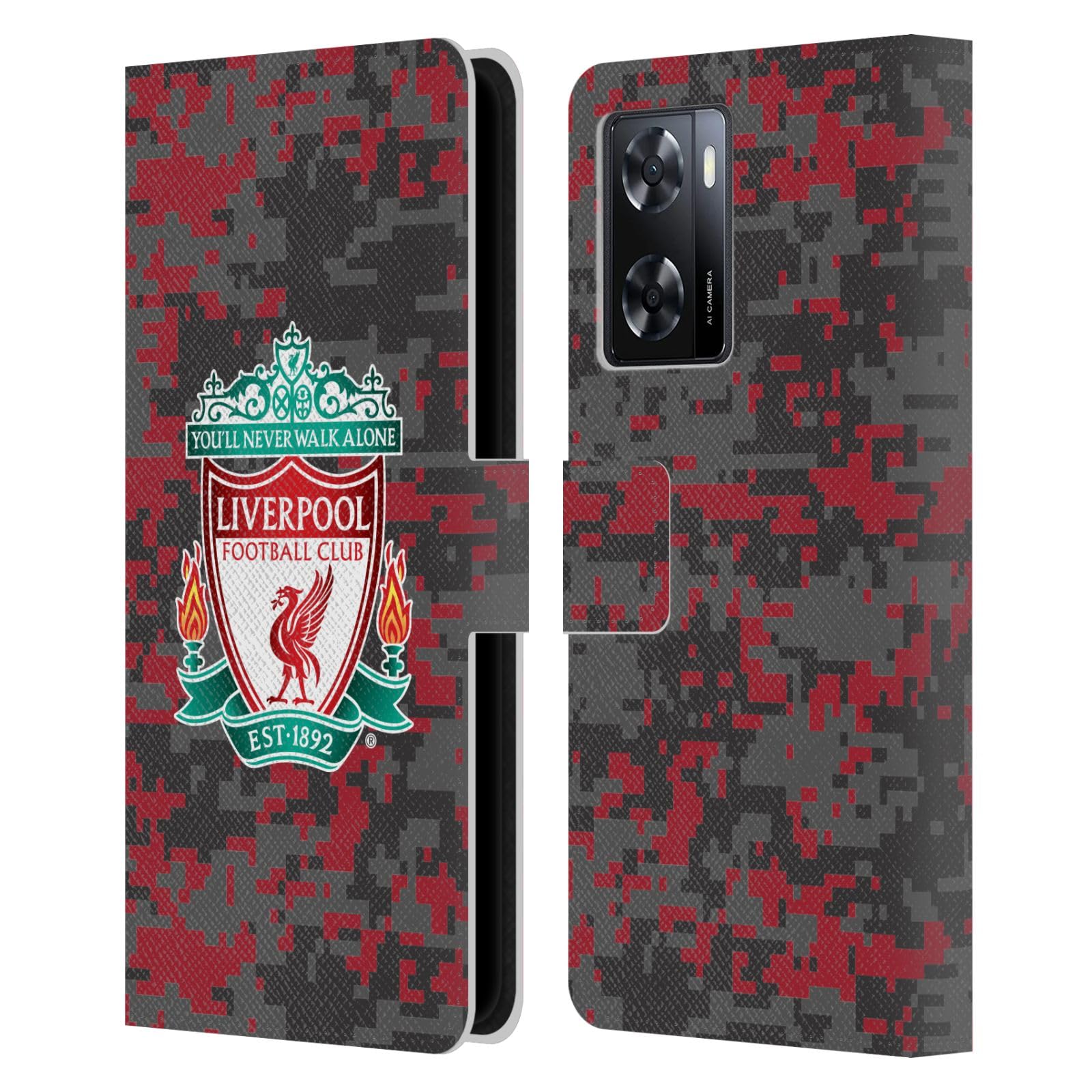 Head Case Designs Officially Licensed Liverpool Football Club Club Colours Crest Digital Camouflage Leather Wallet Case Compatible With Oppo A57s — image 1