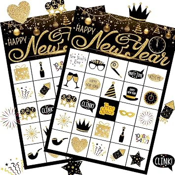 Funnlot New Year Eve Games, 24 Players New Year Eve Bingo New Year Game Kid