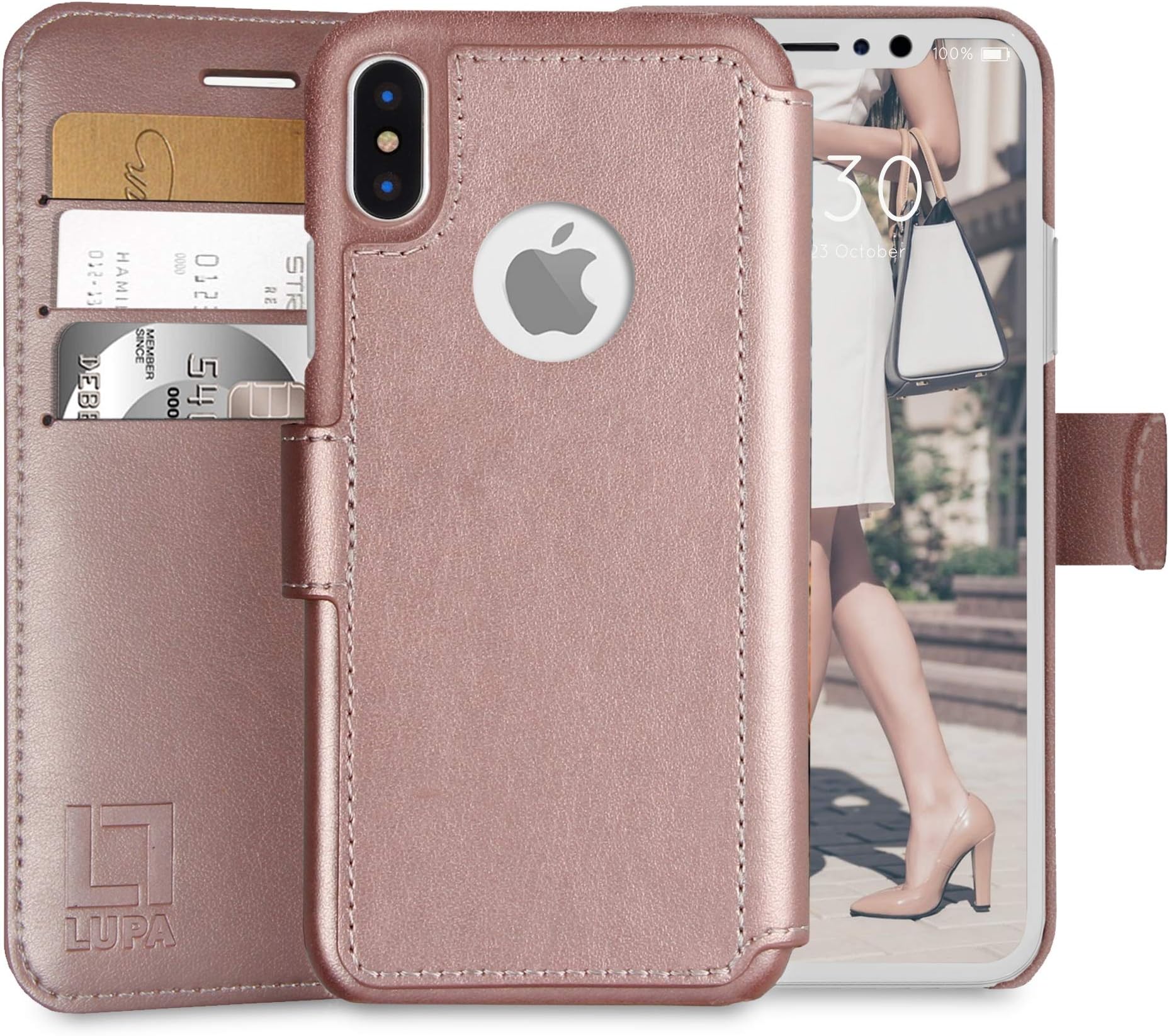LUPA iPhone Xs Max Wallet Case -Slim & Lightweight iPhone Xs Max Flip Case with Credit Card Holder - iPhone Xs Max Wallet Case for Women & Men - Faux Leather i Phone Xs Max Purse Cases – Rose Gold