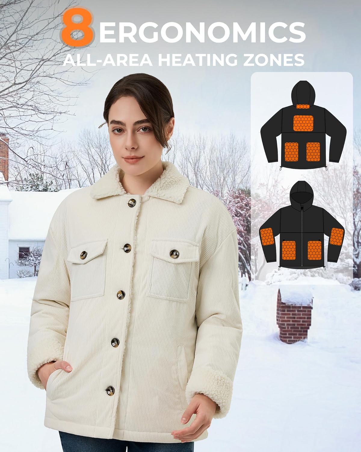 Graphene Heated Jackets for Women with 12V 18400mAh Battery Pack, womens heated jacket with Sherpa Fleece Lined - Image 3
