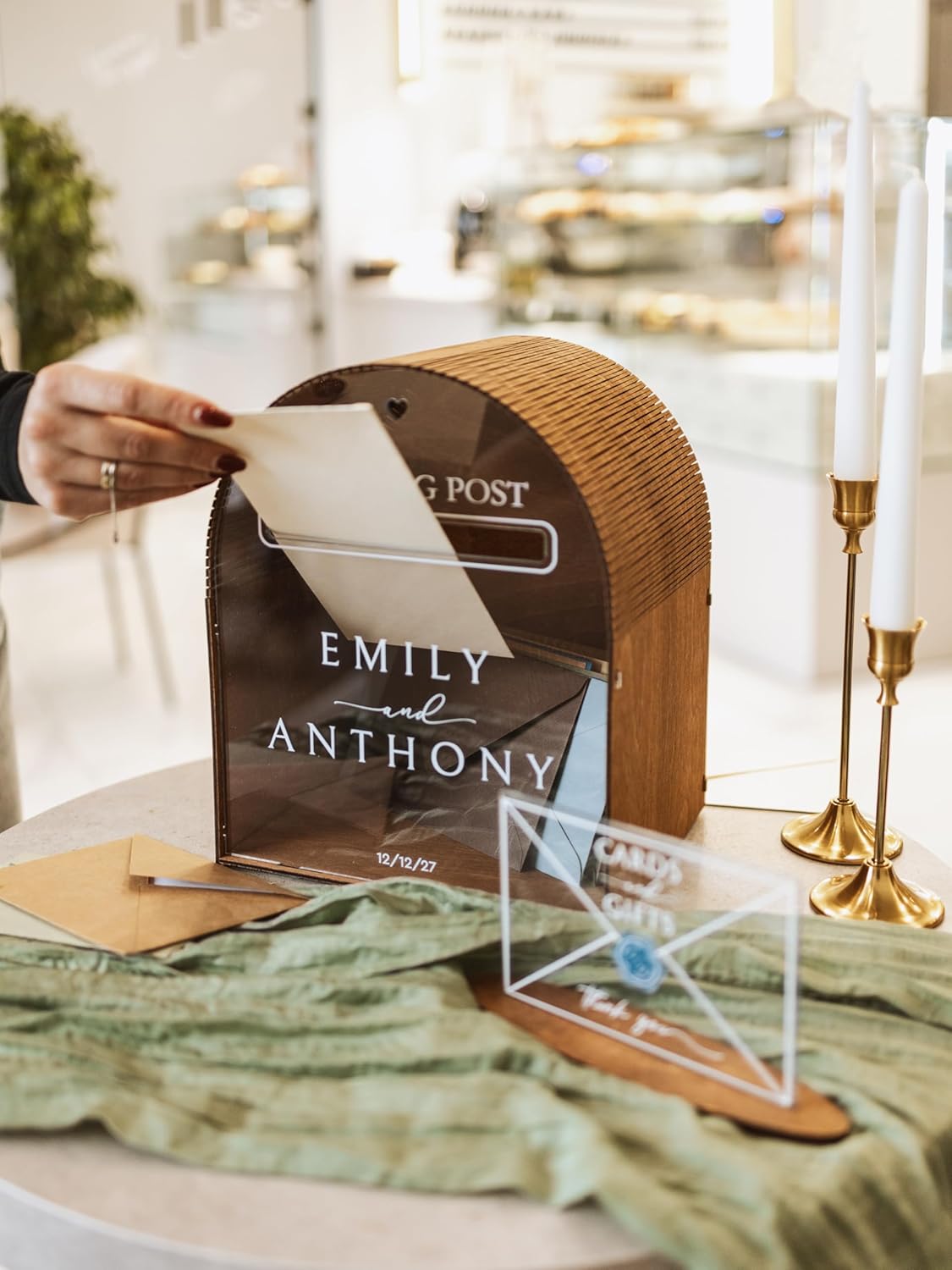 Wedding Card Box Personalized - Rustic Wedding Decorations for Reception Inside - Wood Card Box For Gift - Post Box Holder with Slot for Honeymoon Bridal Baby Shower Birthday