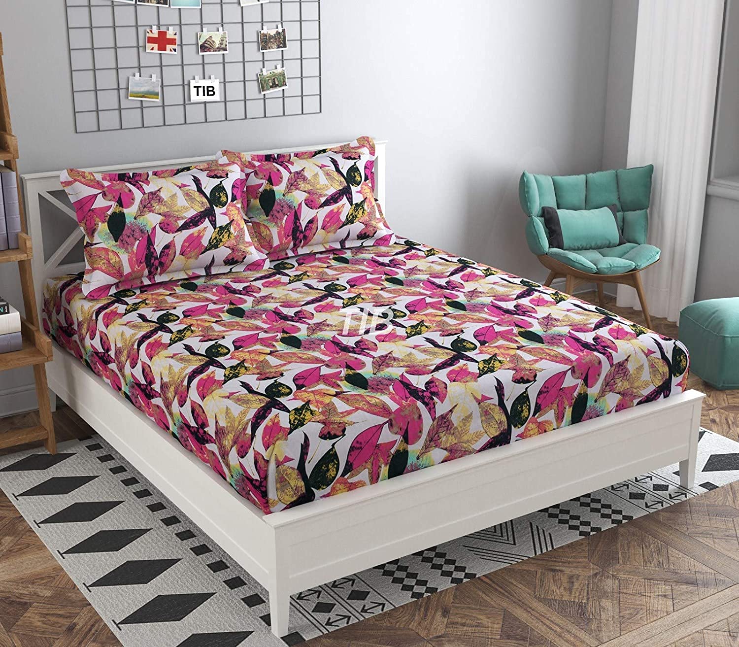 TIB The Intellect Bazaar Floral 100% Cotton Elastic Fitted Printed Queen Size Double Bed Bedsheet with 2 Pillow Cover (60” x 78”) Leaves Pink (B0BVR21DM1) Amazon Price History, Amazon Price Tracker