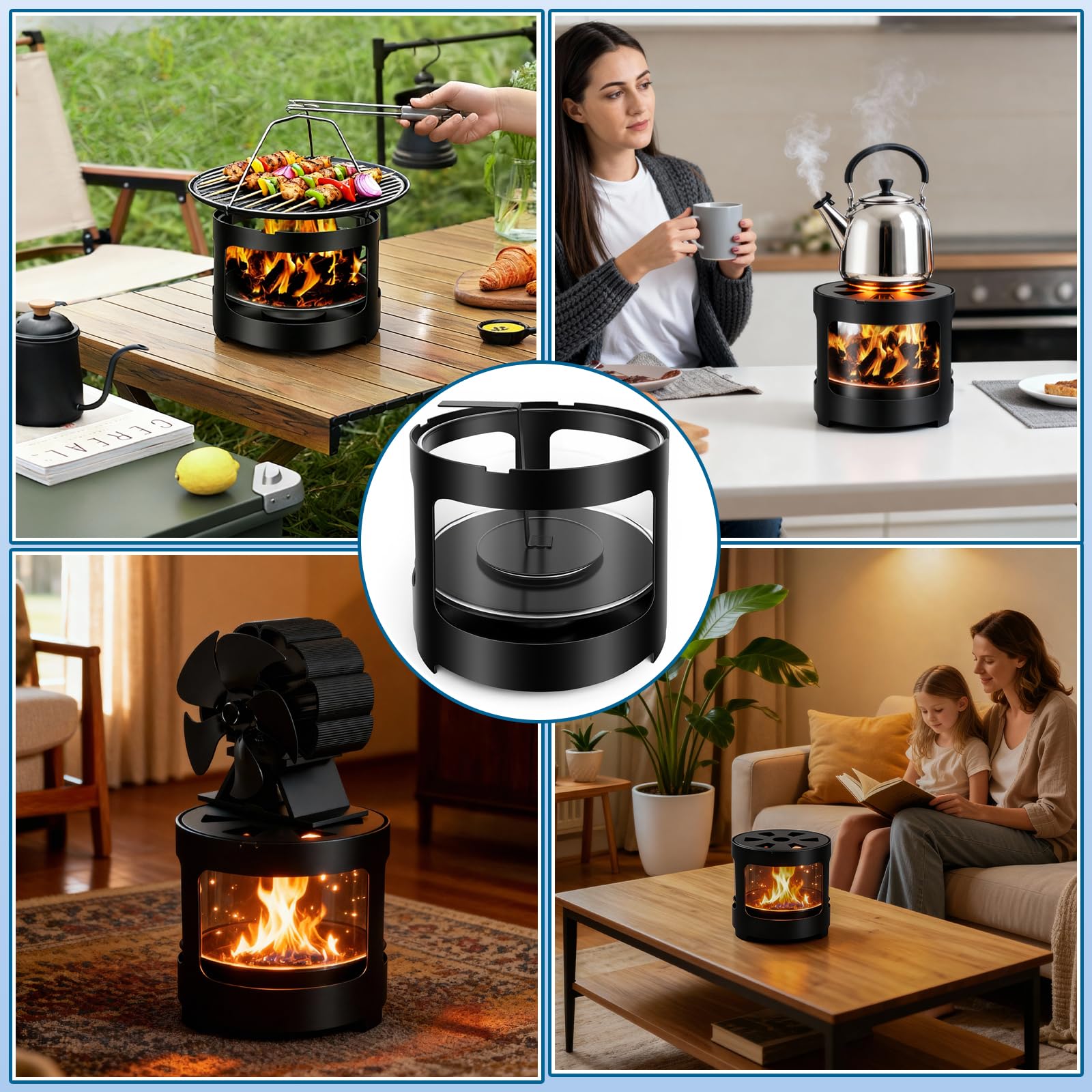 Edelstahl Stövchen mit Glaswindschutz - Bio-Burner, Teelichtofen, Stövchen für Teekanne (BK-101)