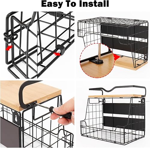 Miniatura 8 de Livabber Cesta organizadora magnética para nevera con estante de madera, contenedor grande de almacenamiento de frutas y verduras, especias y
