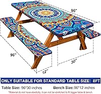 Vista 128 de Play Tailor - Mantel para mesa de pícnic con cubiertas para bancas, impermeable y a prueba de viento con bolsa de cordón, ajustable a mesas y bancas