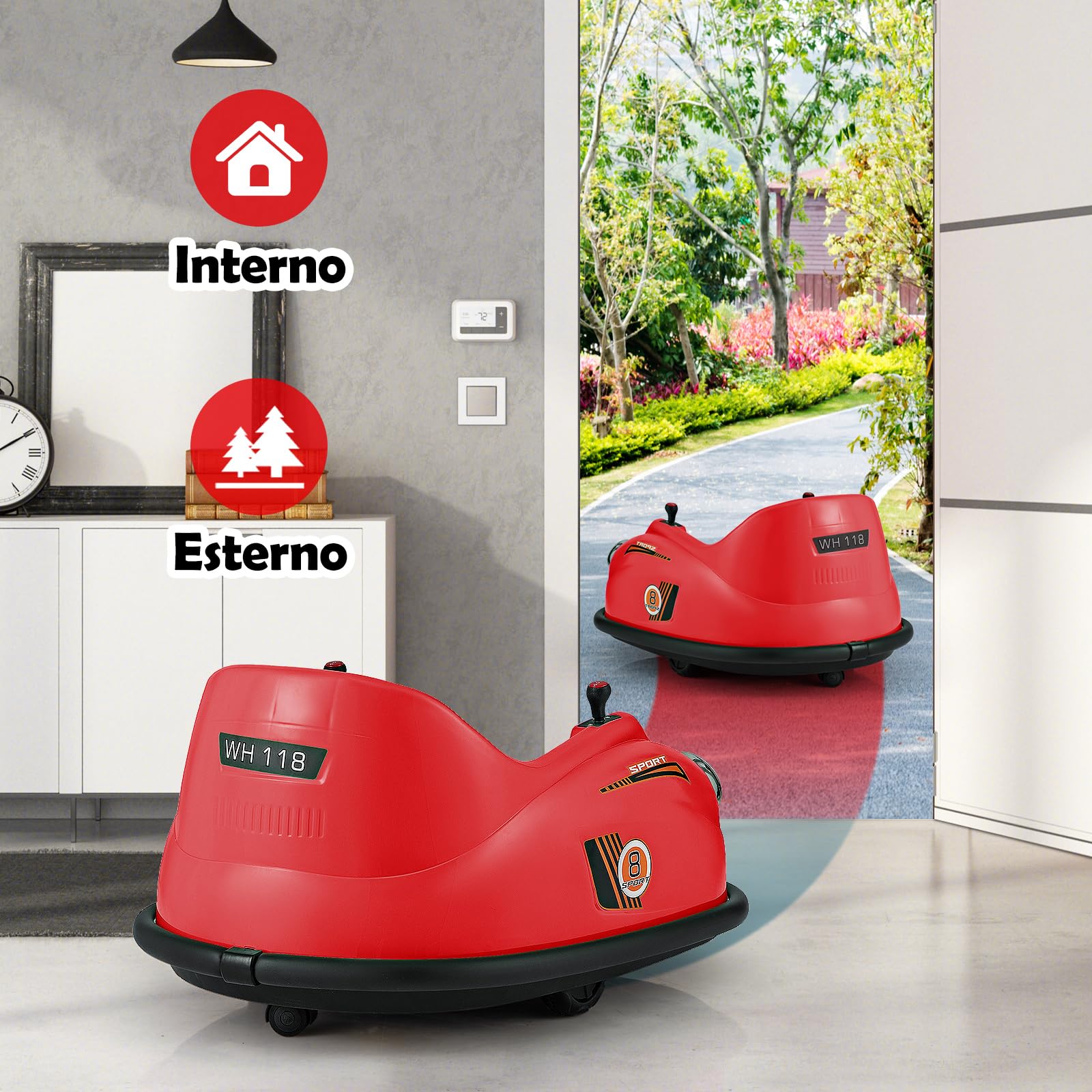 COSTWAY 12V Auto Elettrica per Bambini con Telecomando, Autoscontro Elettrico con Luci LED Musica e Rotazione a 360°, Macchina Cavalcabile per Bambini 2-5 Anni (Rosso)