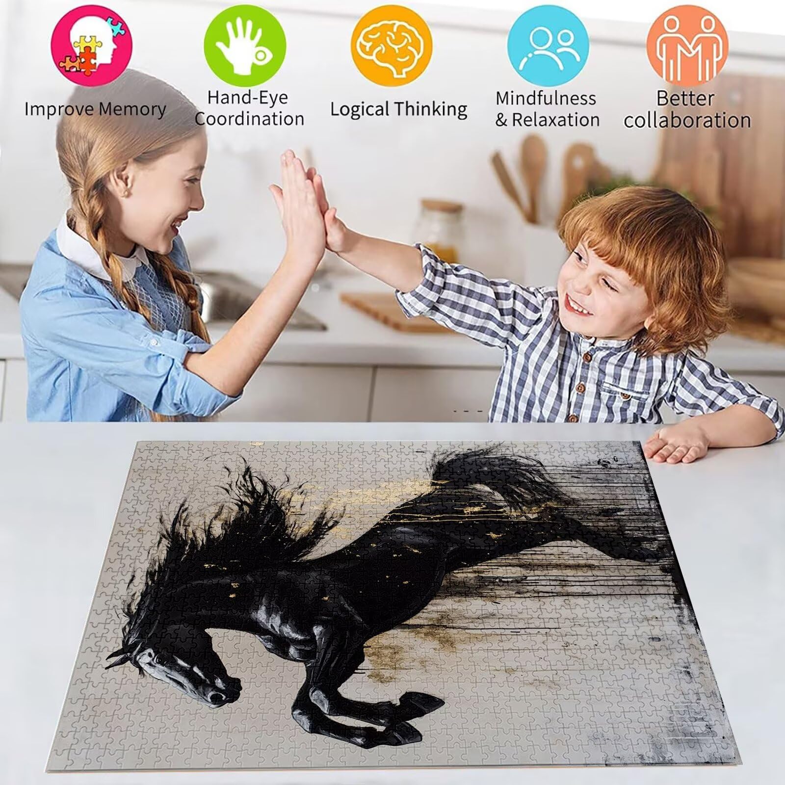 Puzzle z koniem, 3000 elementów, drewniane puzzle dla dorosłych, wielokolorowe, drewniane puzzle, klasyczne puzzle, zwierzę, drewniana jigsaw dla dorosłych i dzieci w wieku 14 lat, prezenty do domu
