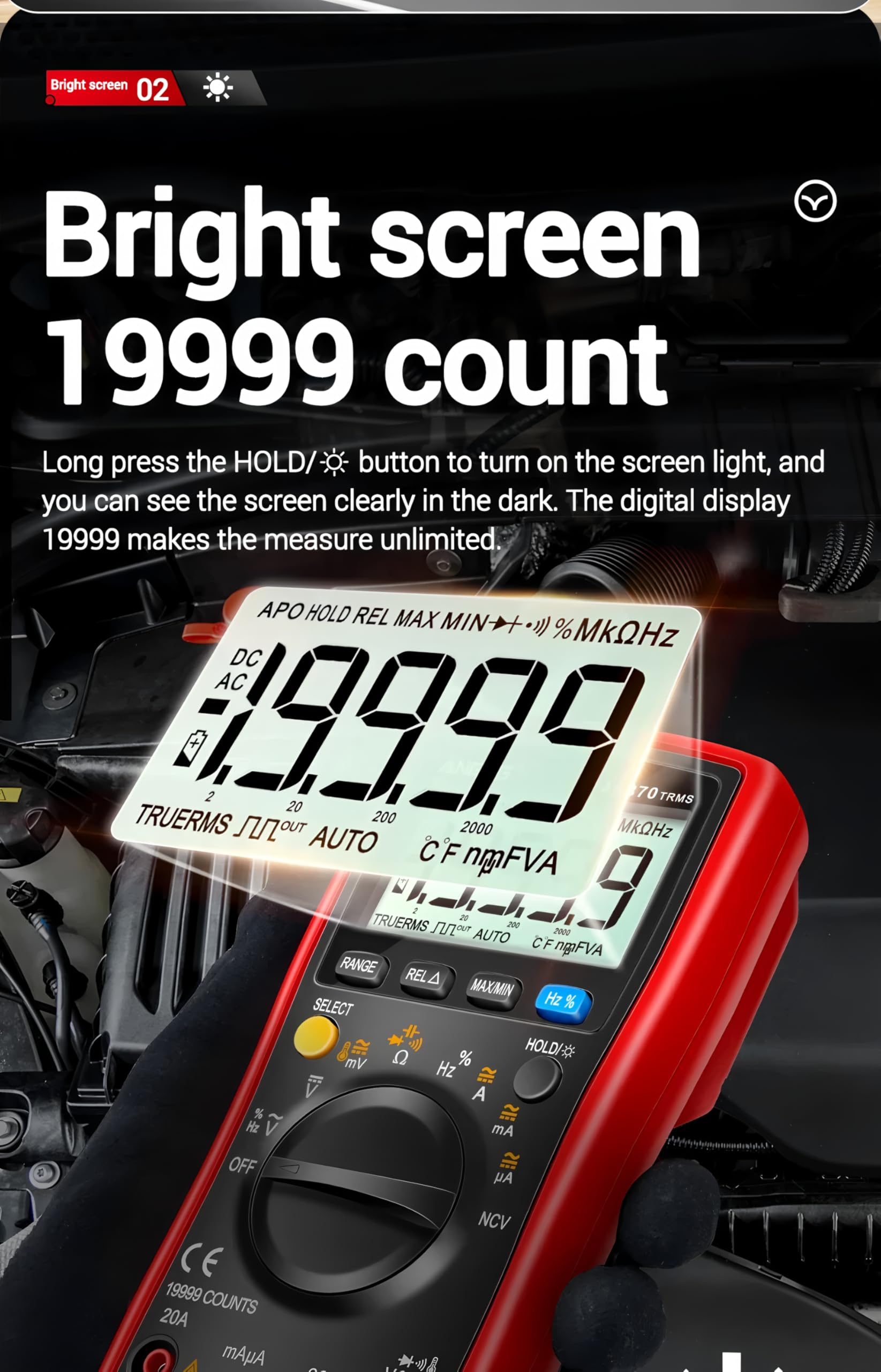 Multimetro intelligente AN870 digitale professionale 19999 conteggi tester tensione AC corrente NCV capacità resistenza ohm strumento di prova (AN870)