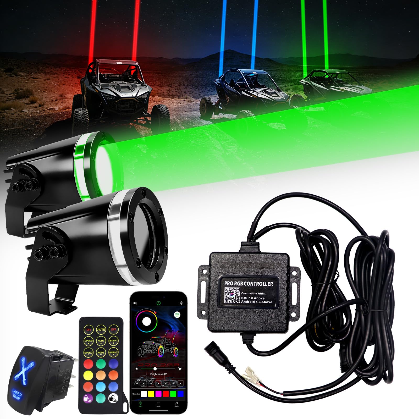Viswiker RGBW Whipless LED Laser Whip Lights
