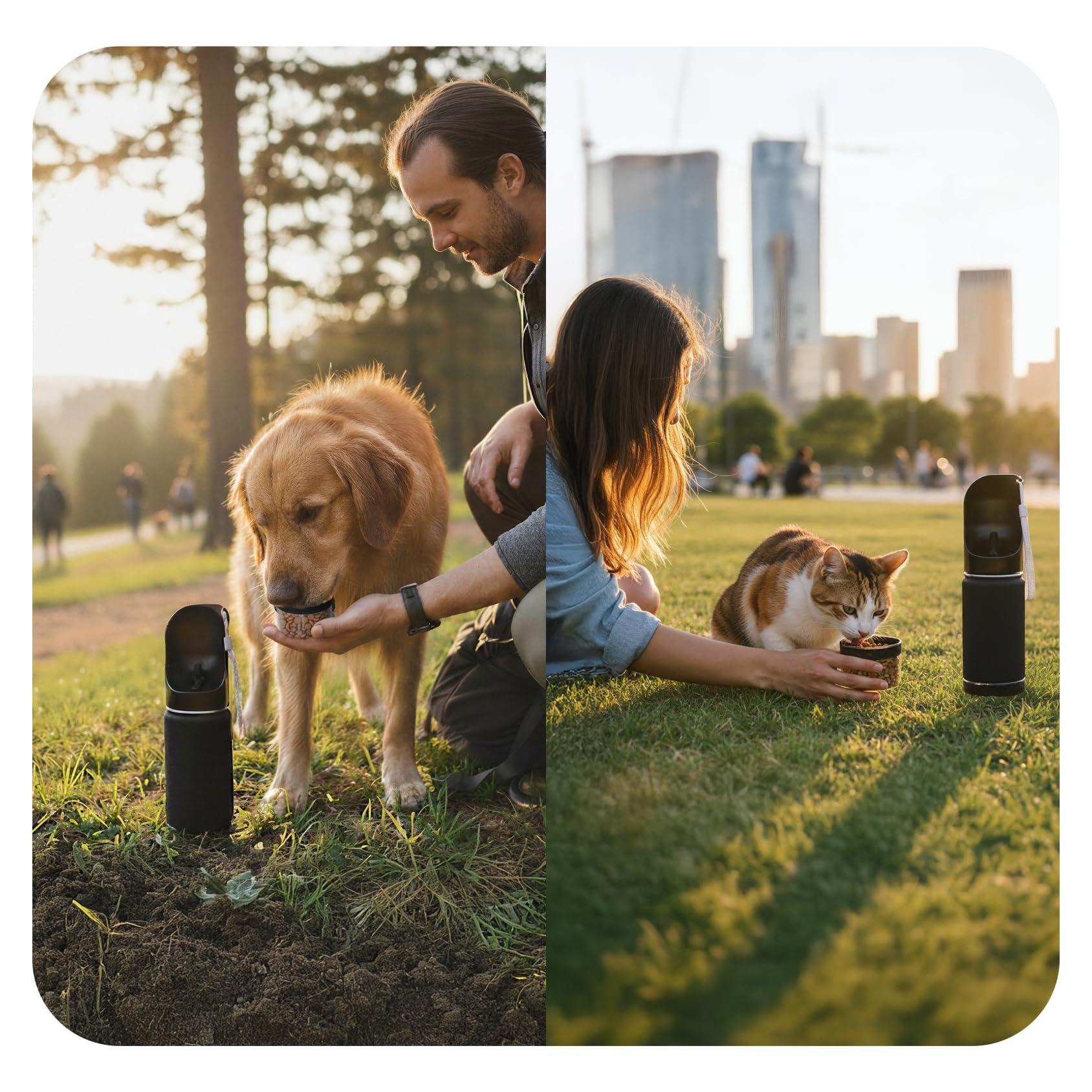 Mon Chateau Borraccia portatile per cani da 400 ml, con contenitore per snack da 113,4 g, corpo in acciaio inox a doppia parete, a prova di perdite, lavabile in lavastoviglie, bottiglia da viaggio per