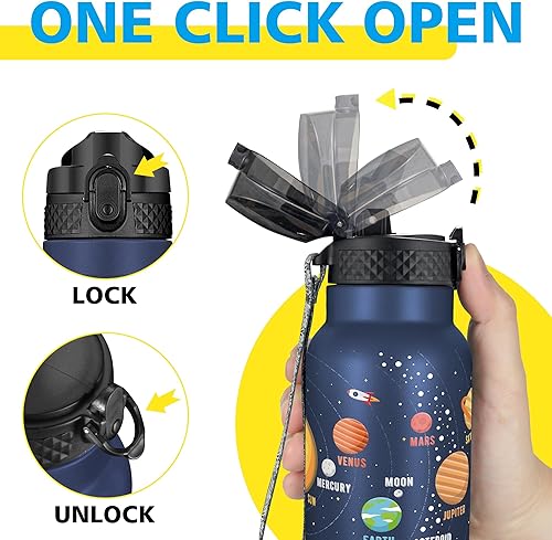 Miniatura 4 de Han's Bottle - Botella de agua para niños con tapa con pajilla - Vaso reutilizable de acero inoxidable aislado para niñas, niños, taza termo, 17