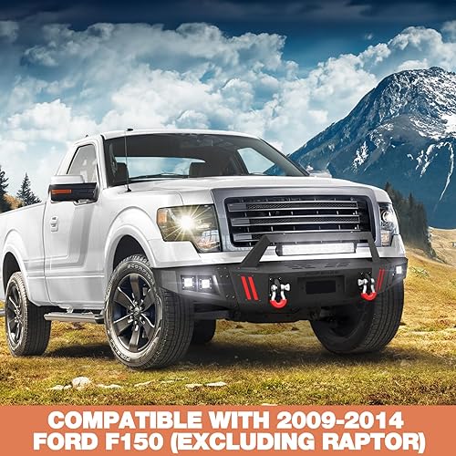 Miniatura 7 de LONGSUN Parachoques delantero para Ford F-150 2009-2014, F150 parachoques negro con placa de cabrestante, anillo en D y luces (compatible con F150,