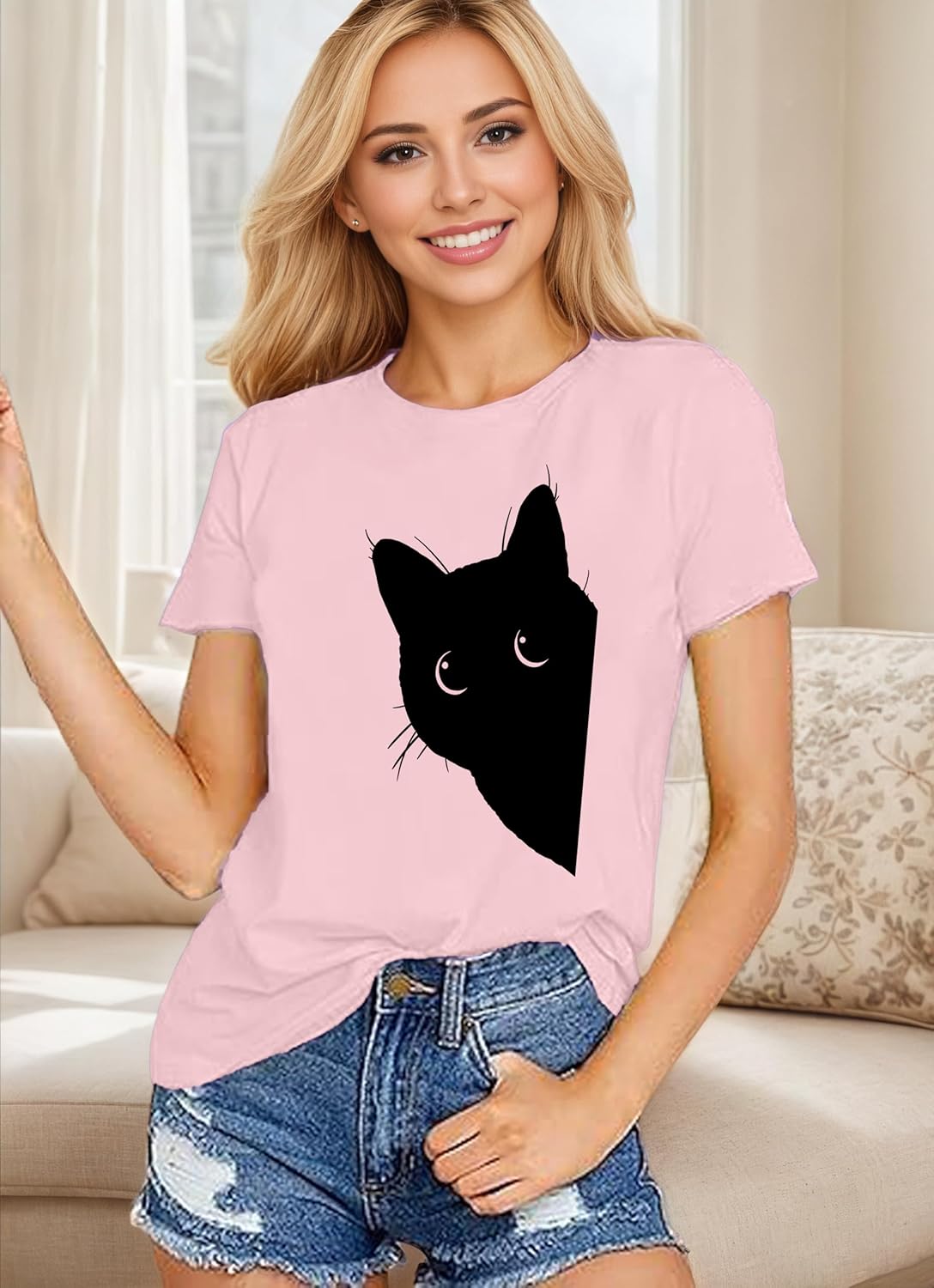 Cat Shirts for Women Black Cats Tshirt Animal Shirt Teen Girl Graphic Tops Casual Short Sleeve Clothes - Image 2
