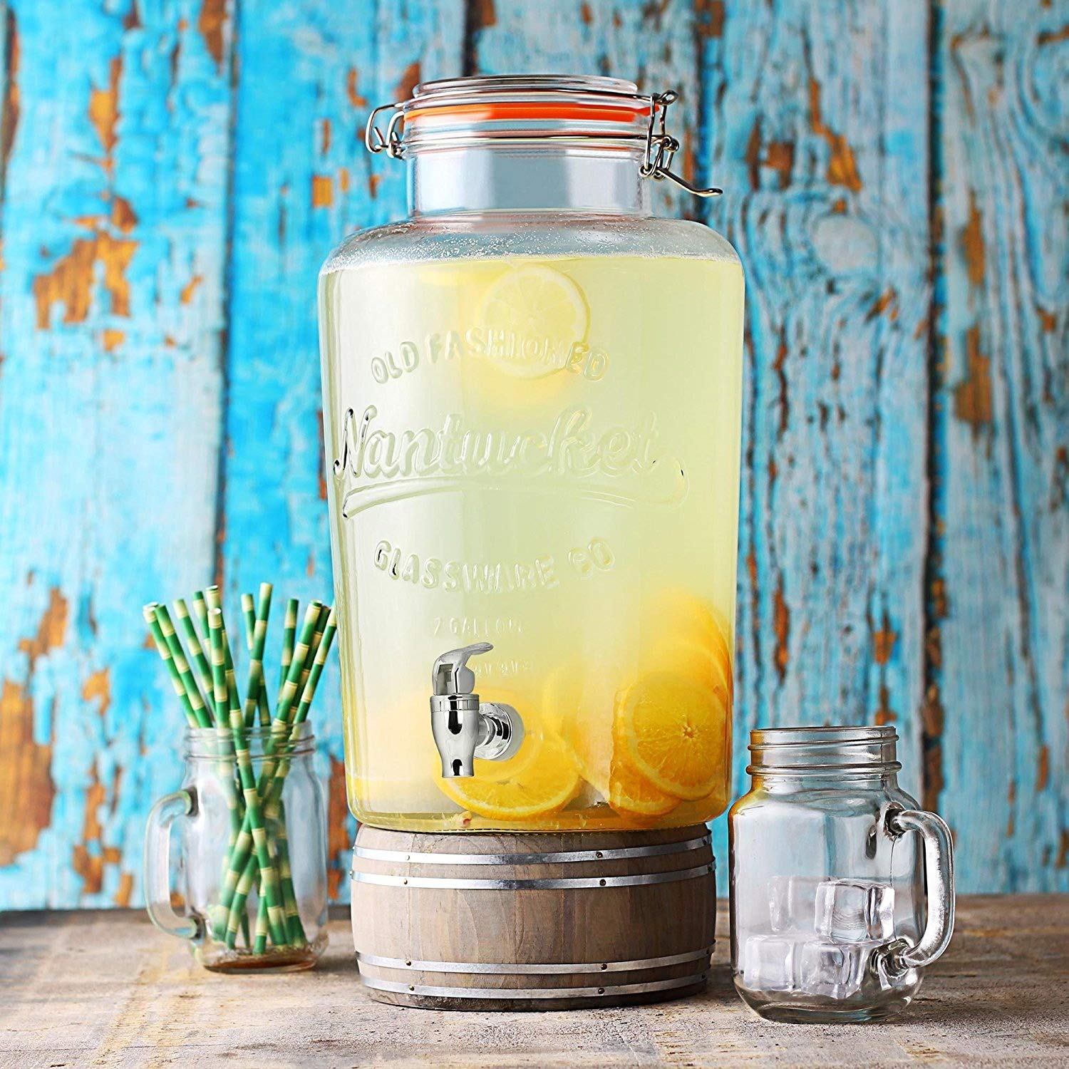 Drinkstuff Glass Drinks Dispenser with Tap – 8 Litre Water & Juice Server for Parties, Buffets, BBQs & Home Hosting – Metal Tap, Clip-Top Lid, Reusable & Easy-Clean Design