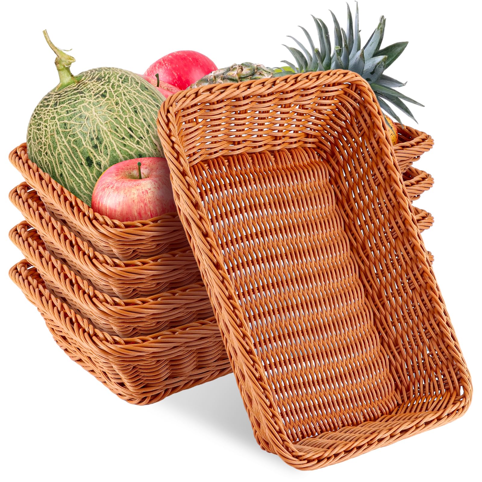AKOLAFE 5 Pièces Corbeille a Pain en Osier 35 x 25 x 7 CM Panier Pain Empilables Panier a Pain de Service Brun Panier Osier Rectangulaire Corbeille Osier pour Pain, fruit, Légume, Ustensile de Cuisine