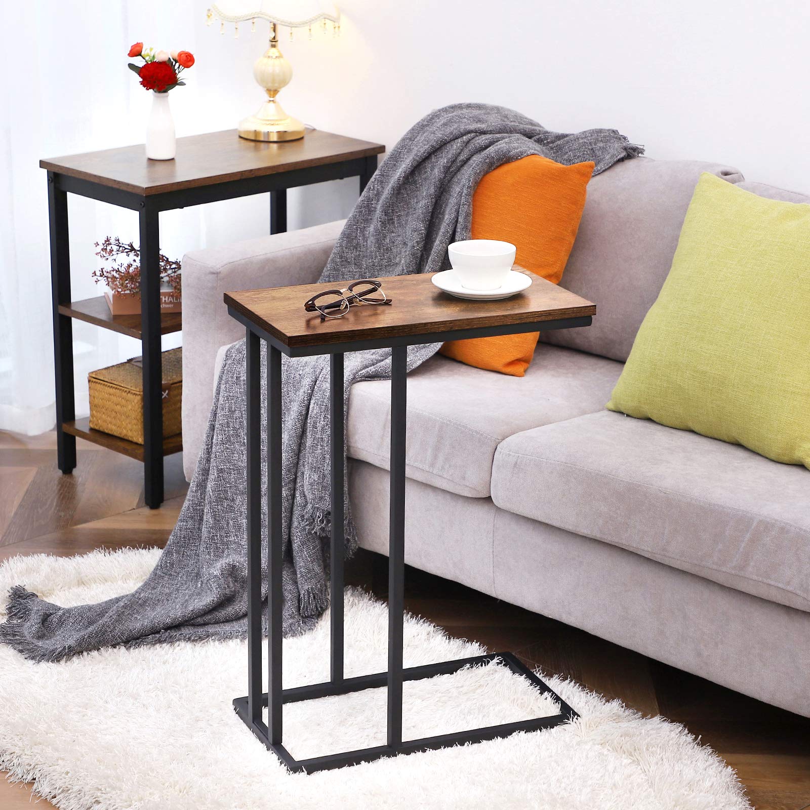 HOOBRO C Side Table, Set of 2, Portable Laptop Holder Snack Table, Heavy-Duty Sofa Side Table, Wood Look Accent Table, Space Saving in Living Room, Bedroom, Rustic Brown and Black BF02SFP201