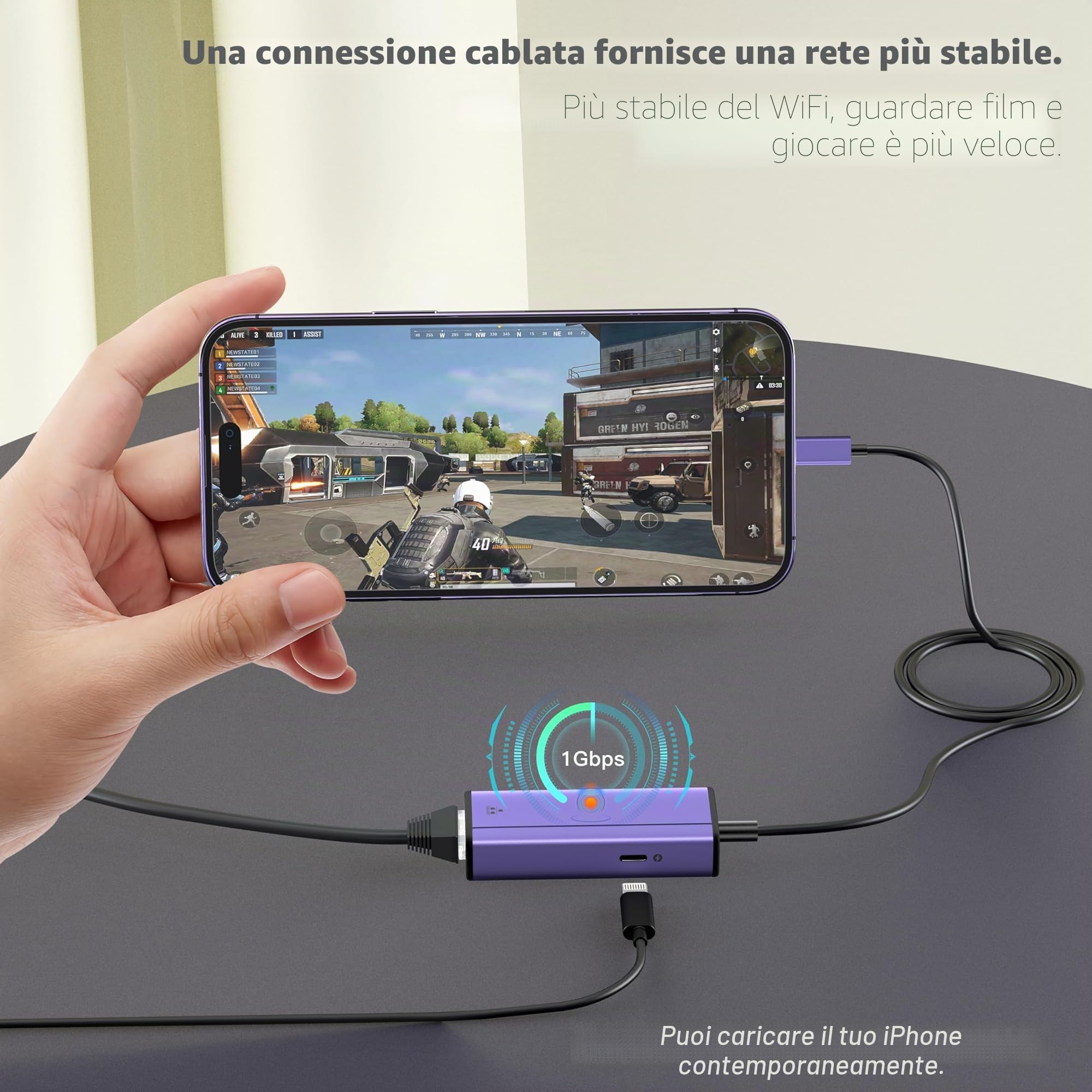 sunshot Adattatore da Lightning a Ethernet, 2 in 1 Adattatore Ethernet + Alimentazione con connettore Lightning Compatibile con iPhone/iPad, Supporta Rete Ethernet ad Alta Velocità 1000/100/10Mbps.