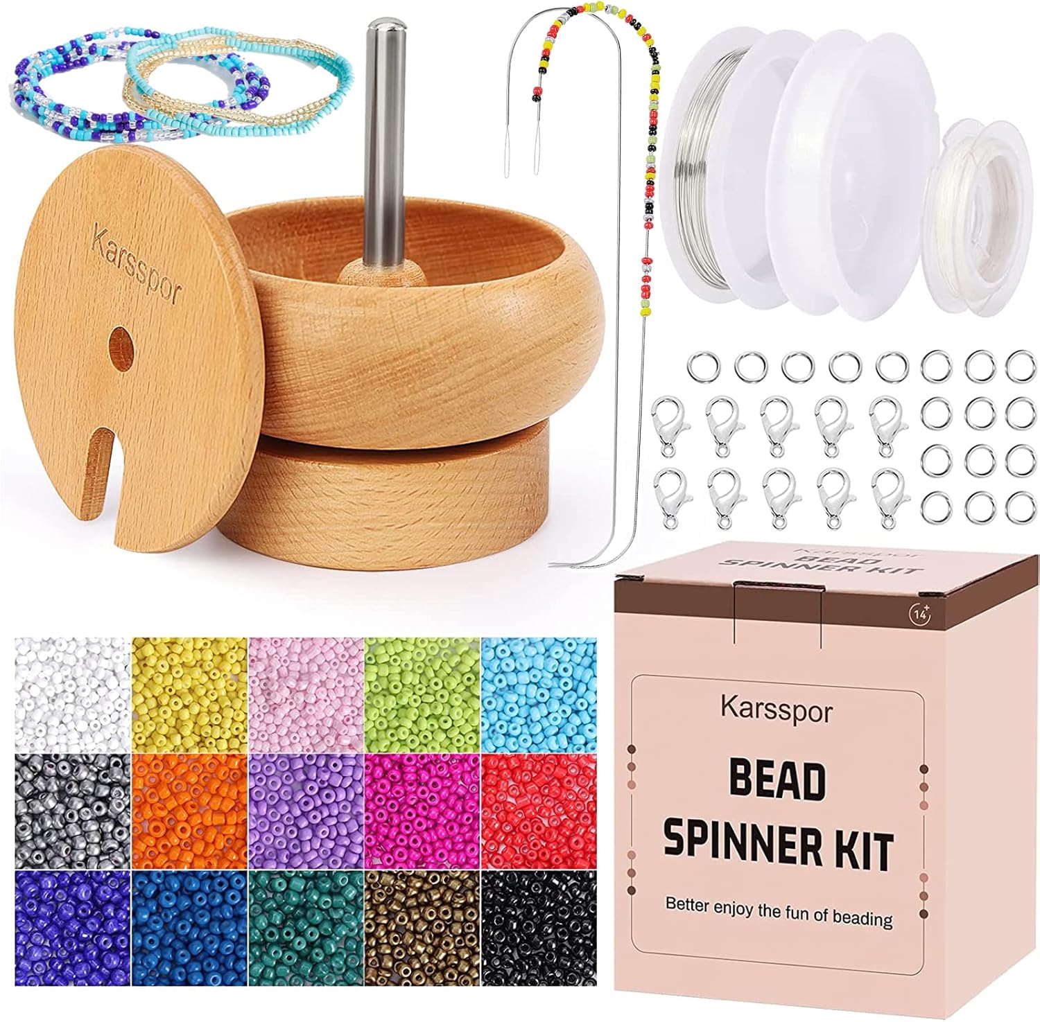 Karsspor Bead Spinner with 15000PCS Seed Beads and 2 PCS Big Eye