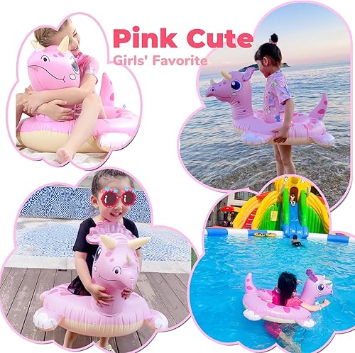 Miniatura 5 de HOHQB Anillos de piscina de dinosaurio para niños y niñas, flotadores de piscina para niños de 4 a 8 años, juguetes de piscina para niños pequeños
