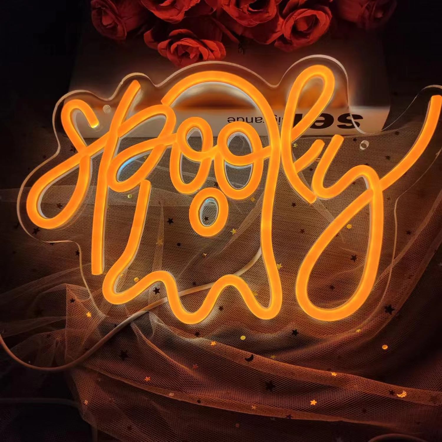 HFHungkeong Ghost Neon Sign LED Halloween Spooky Neon Light With Dimmable Switch And Hanging Chain,Halloween Desktop Fireplace Wall Decor Art Lights Gifts For Kids Friends Bedroom(Green - View #12