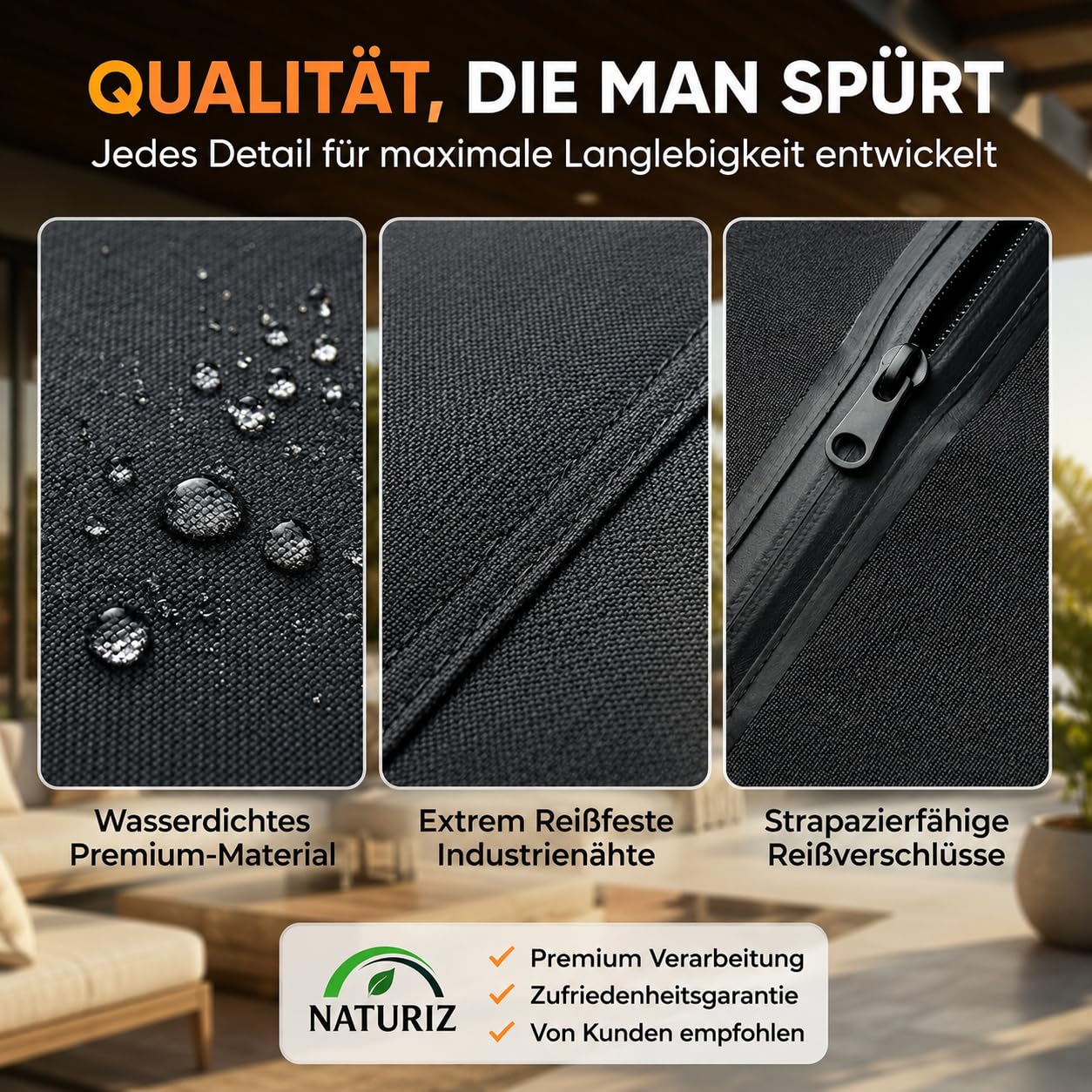 NATURIZ® Funda para sillón de playa de alta calidad, resistente al invierno, resistente a la intemperie, impermeable, resistente a los desgarros y a los rayos UV, con ventana de ventilación, Oxford