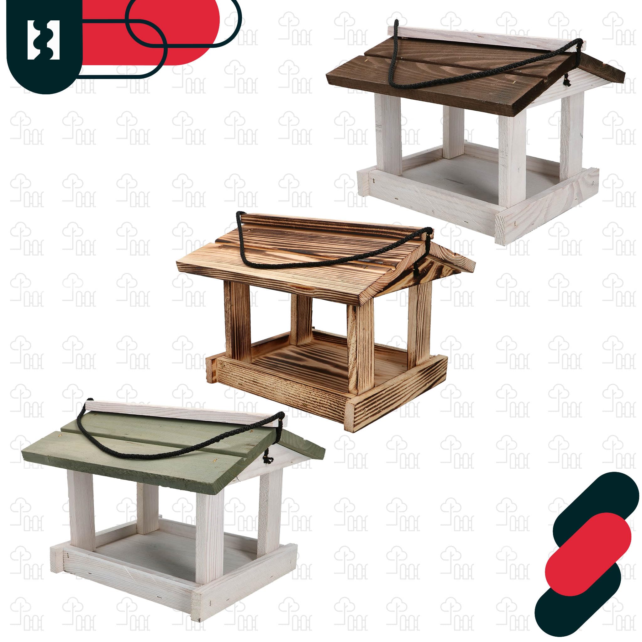 KOTARBAU® Comedero para Pájaros Colgante - 21x23.5 cm - Blanco & Gris - Comedero de Madera para Exterior - Alimentador de Pajaros - 0.5 kg Semillas Aves - Decoración Rústica en Jardín
