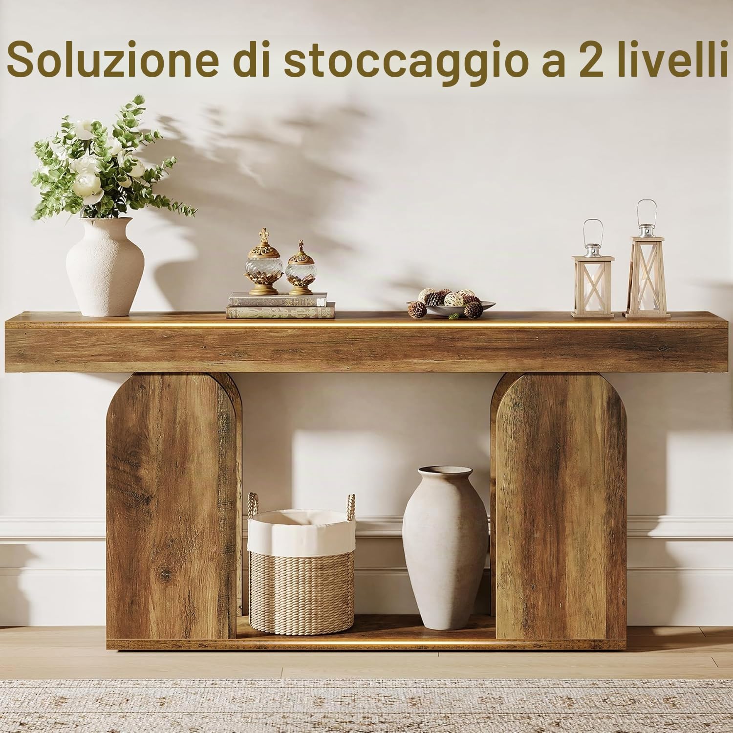 Tribesigns 160 cm Consolle Ingresso, Tavolo Consolle in Legno Industriale Dietro il Divano con Gambe con Motivo Retrò Cavo per Soggiorno, Corridoio, Ingresso, Marrone Rustico