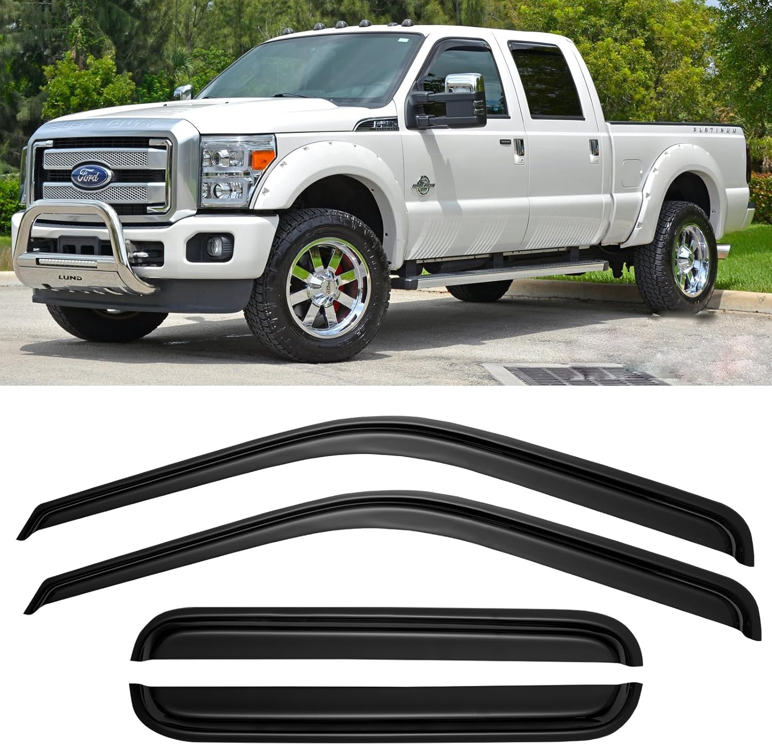 Window Rain Guards Visors for 1999-2016 Ford F250 F350 F450 F550 Super Duty SuperCrew Cab, Window Vent Wind Shades Deflectors, 4-Fullsize-Door 1999-2016 F250-F550 supcrew