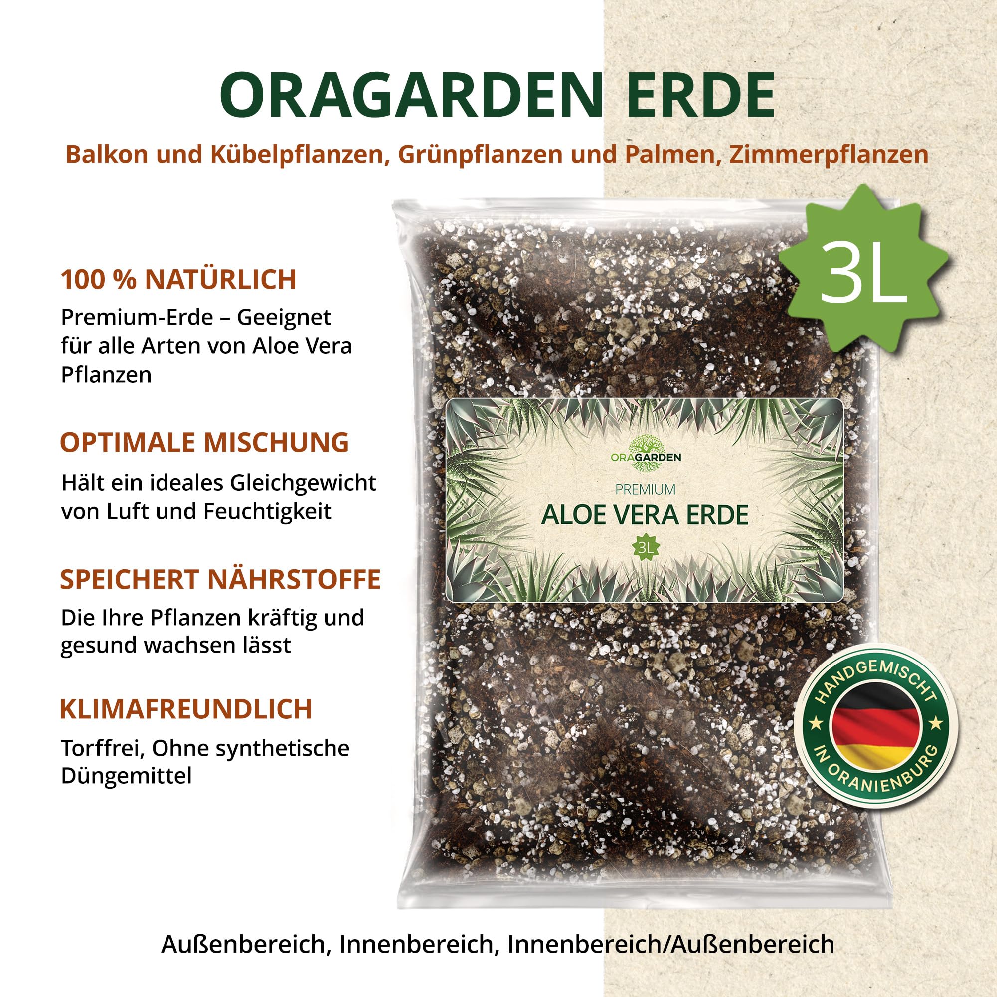 ORAGARDEN Aloe Vera Erde fr Zimmerpflanzen und Garten 3L - 9 Komponenten  Grnpflanzenerde - Aloe Vera Substrat fr Pflanzen, Palmen, Blumen  Grnpflanzen : Amazon.de: Garten
