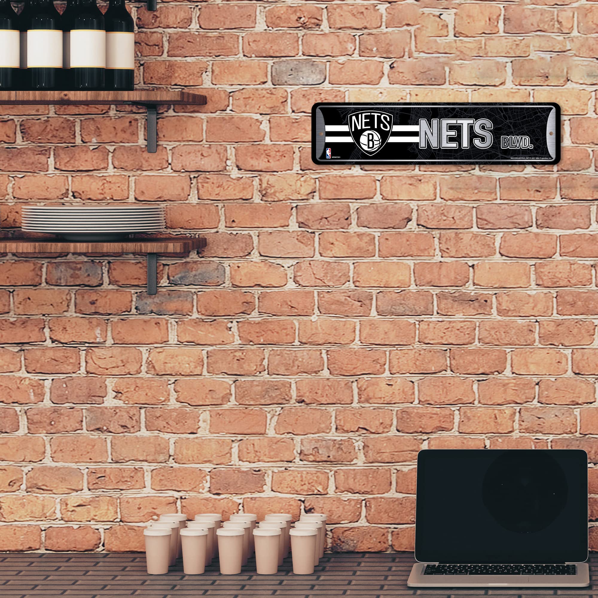 Rico Industries NBA Brooklyn Nets Cartel de Calle de Metal 4x15 Pulgadas Decoración Hogar