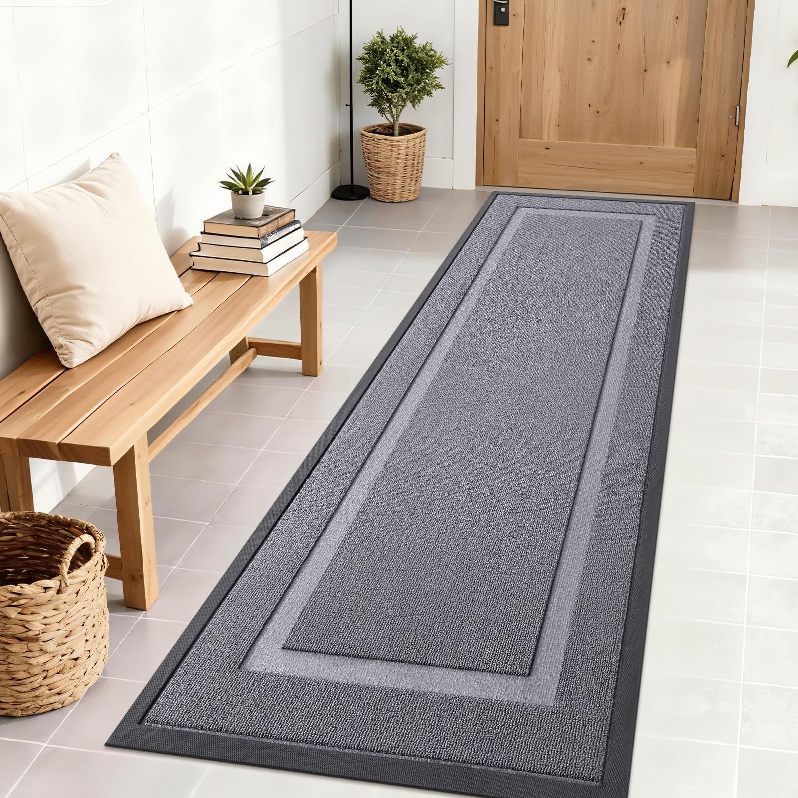 OLANLY Front Door Mat Outside 71x23, All-Season Heavy-Duty Rubber Doormat | Classic Gray, Absorbent, Stain and Fade Resistant, Non-Slip Backing, Low-Profile Indoor Outdoor Floor Mat for Entryway
