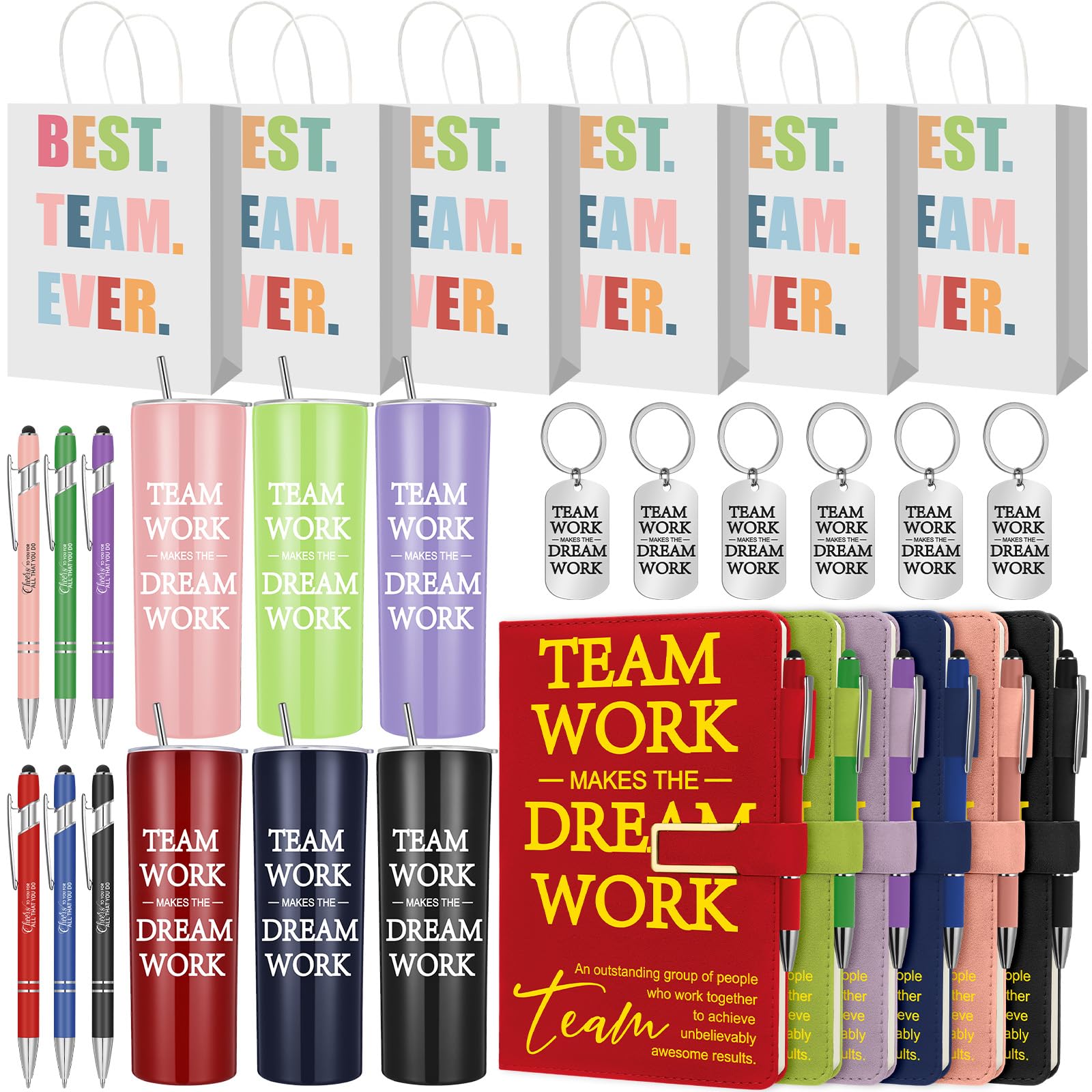 Patelai 30 Pcs Christmas Employee Appreciation Gift Bulk, 20oz Team Tumblers with Straw Lid A5 Notebook Pen Keychain Best Team Ever Gift Bag Thank You