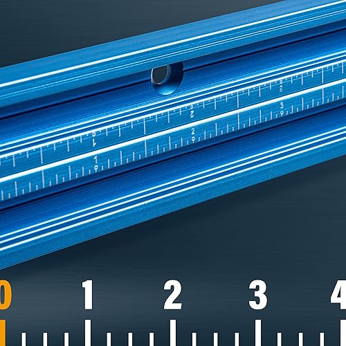 Miniatura 4 de POWERTEC 71667 - Pista en T universal de perfil de doble corte de 36 pulgadas con agujeros de montaje preperforados, escala doble grabada con láser,